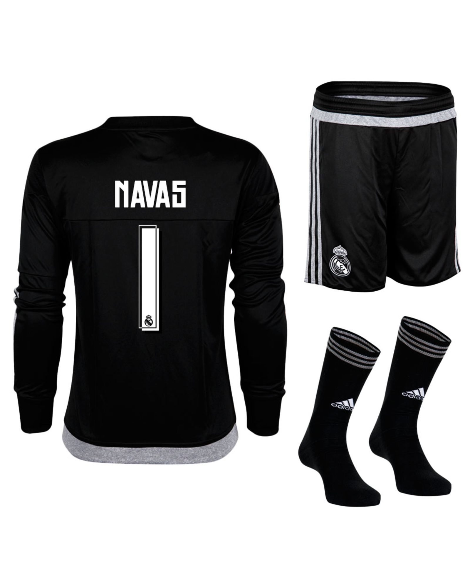 Conjunto 1ª Real Madrid 2015/2016 Navas Portero LFP Junior Negro - Fútbol Factory