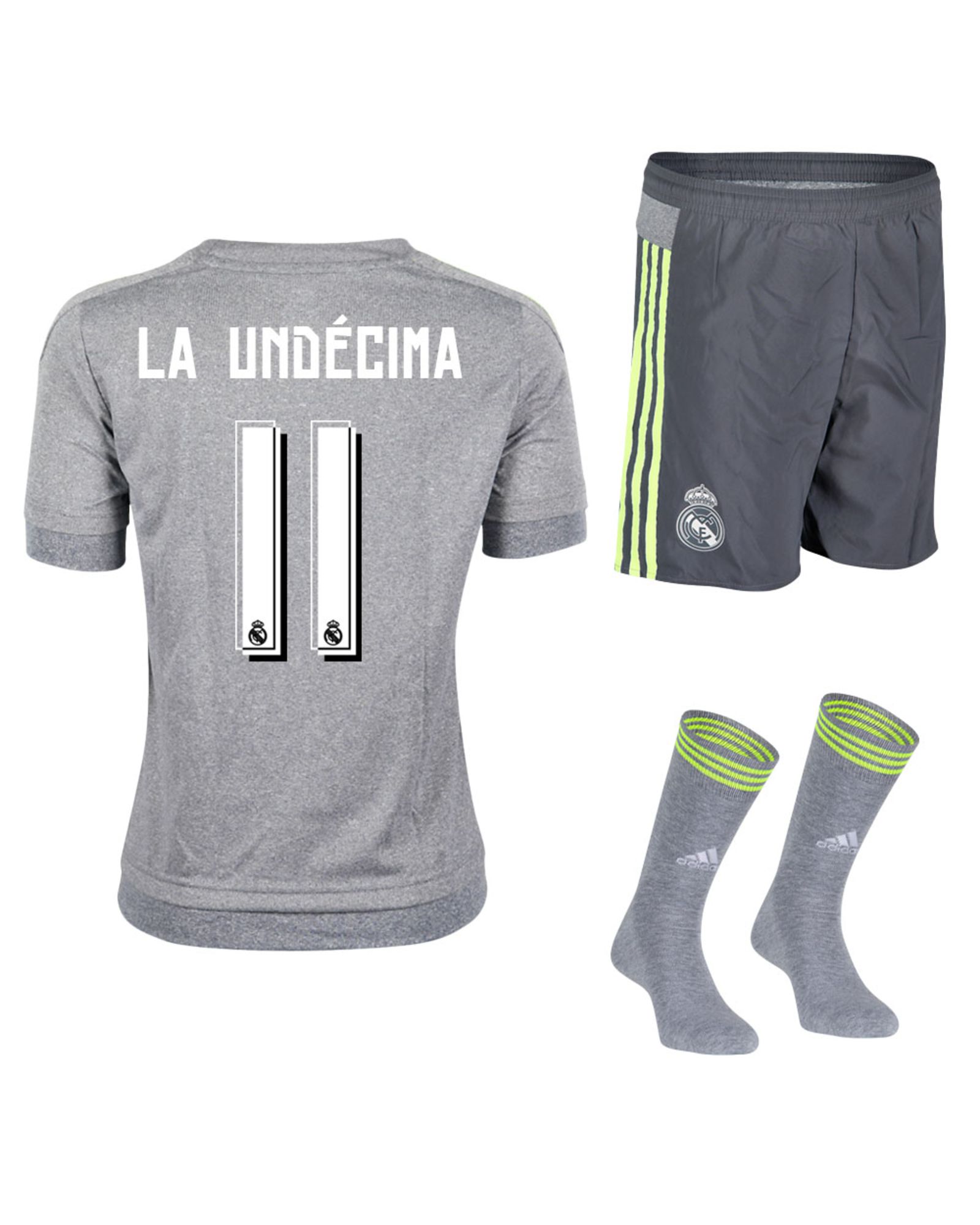 Conjunto 2ª Real Madrid 2015/2016 Undécima LFP Junior Gris - Fútbol Factory