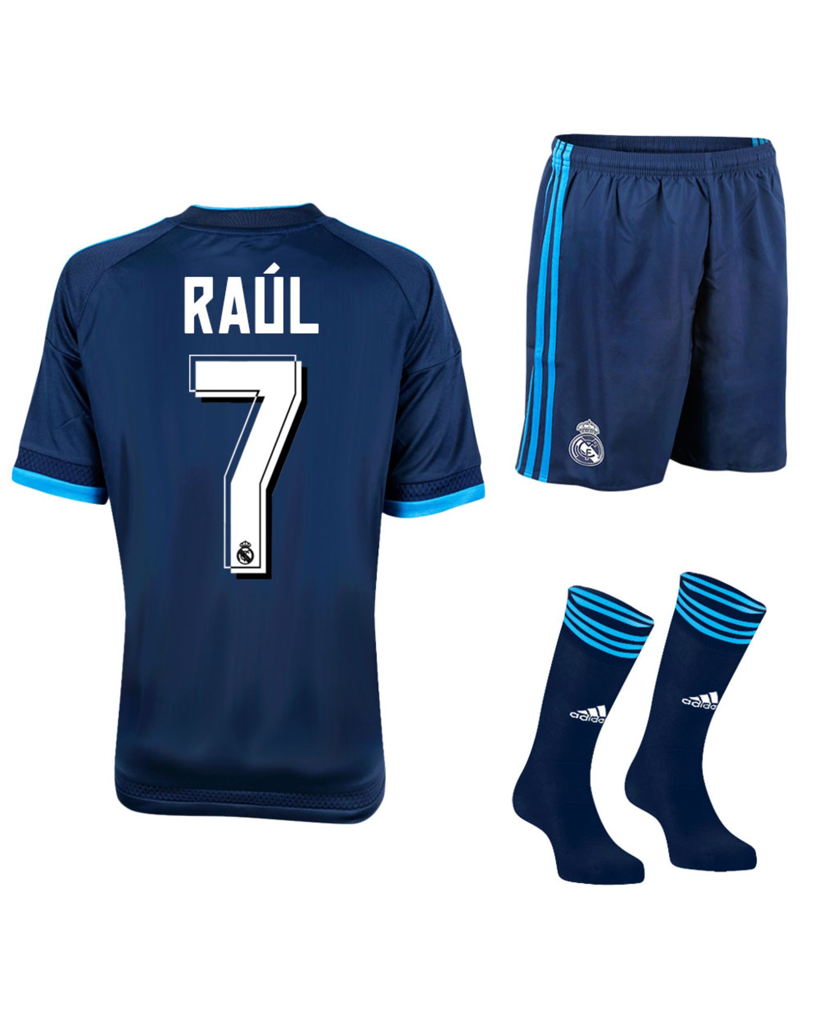 Conjunto 3ª Real Madrid 2015/2016 Raúl UCL Junior Azul - Fútbol Factory