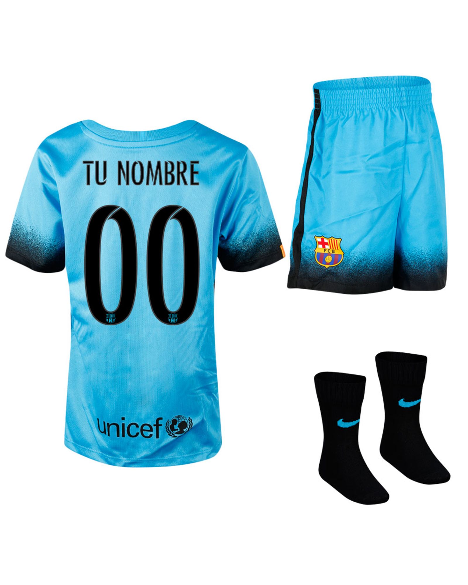 Conjunto 3ª FC Barcelona 2015/2016 Personalizado UCL Bebé Azul - Fútbol Factory