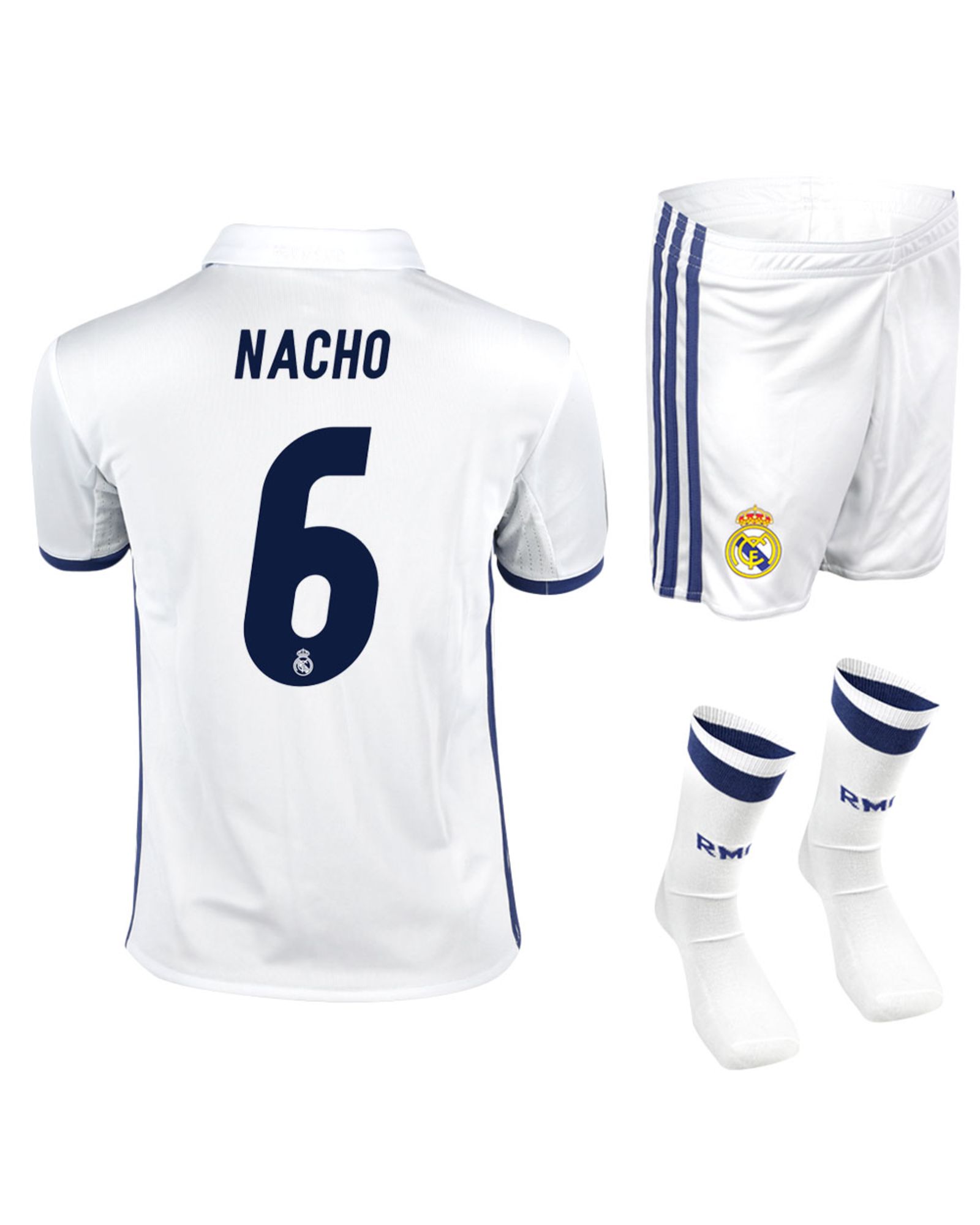 Conjunto 1ª Real Madrid 2016/2017 Nacho SMU Junior - Fútbol Factory