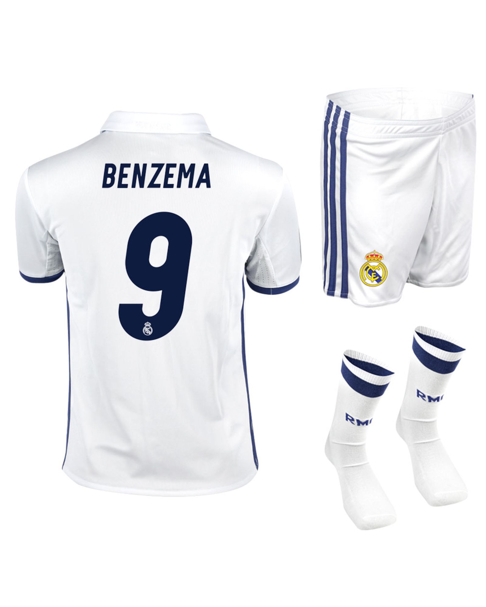 Conjunto 1ª Real Madrid 2016/2017 Benzema SMU Junior - Fútbol Factory