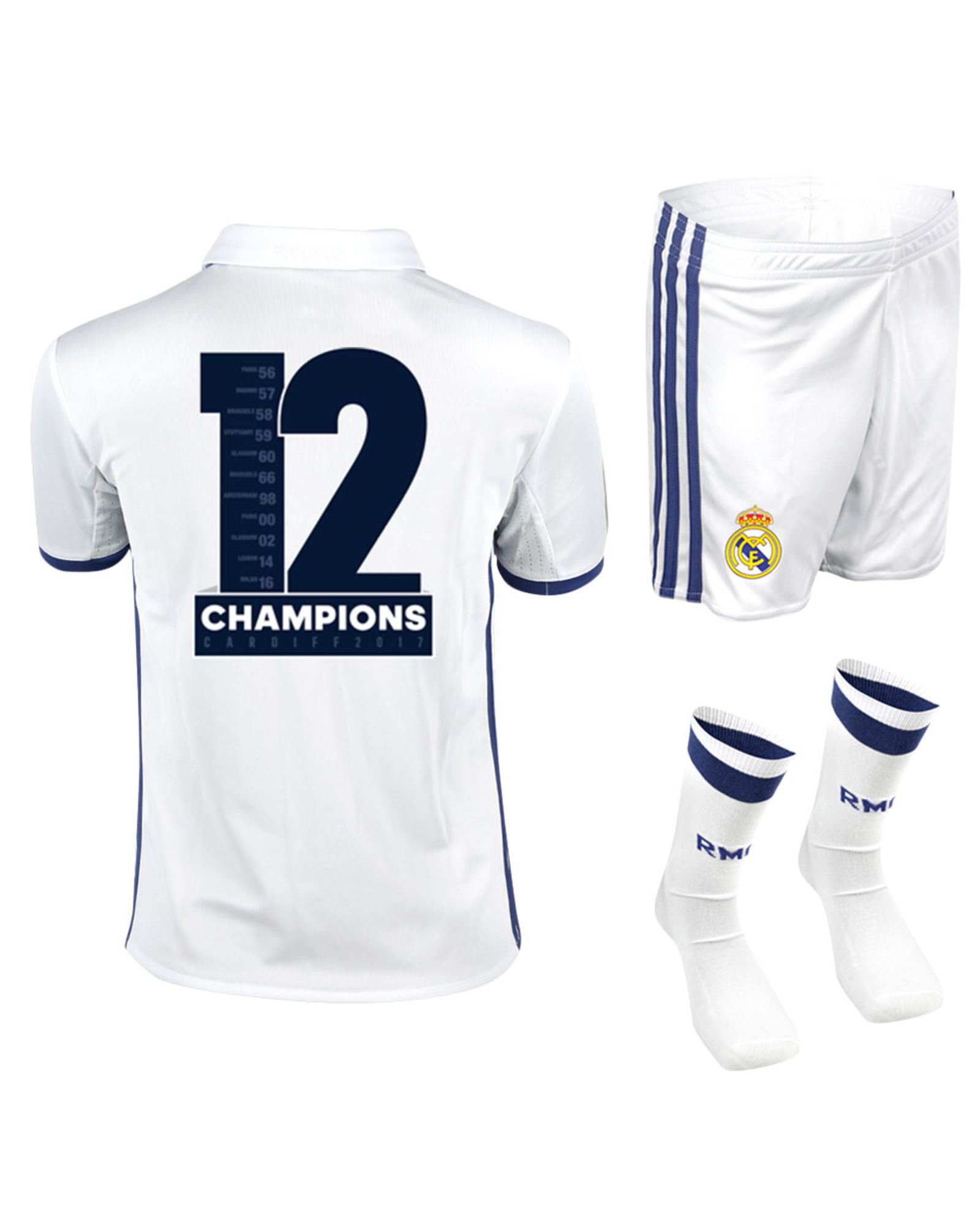 Conjunto 1ª Real Madrid 2016/2017 12 Champions SMU Junior - Fútbol Factory