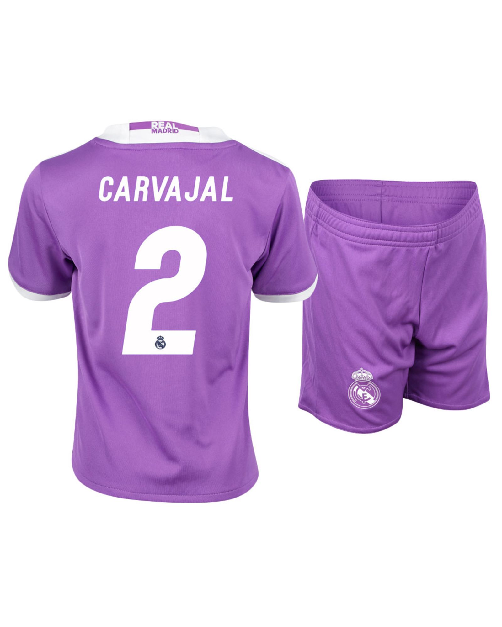 Conjunto 2ª Real Madrid 2016/2017 Carvajal Junior Morado - Fútbol Factory