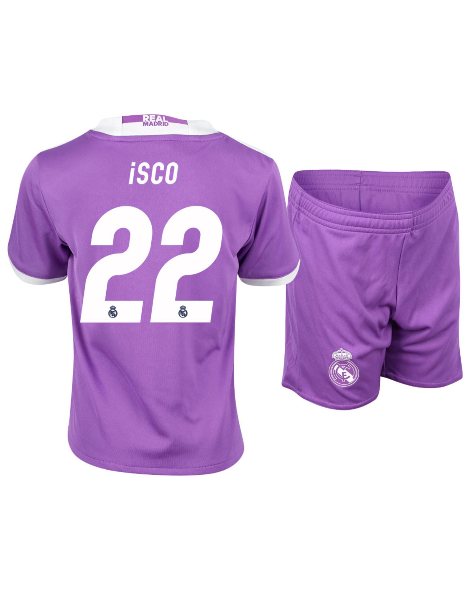 Conjunto 2ª Real Madrid 2016/2017 Isco Junior Morado - Fútbol Factory