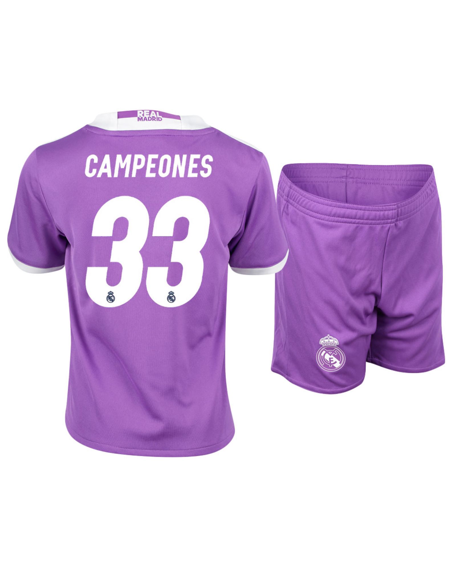 Conjunto 2ª Real Madrid 2016/2017 Campeones Junior Morado - Fútbol Factory