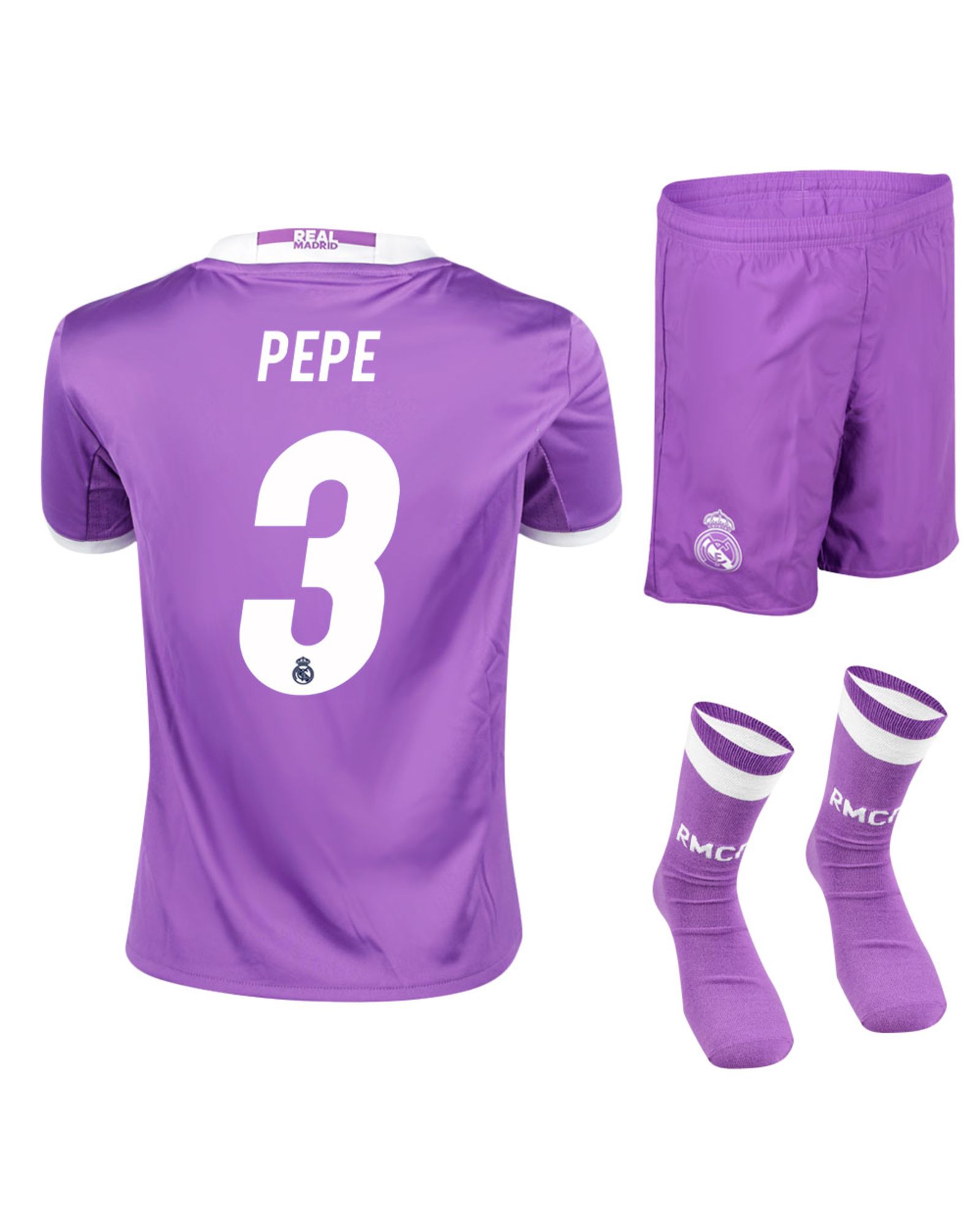 Conjunto 2ª Real Madrid 2016/2017 Pepe SMU Junior Morado - Fútbol Factory