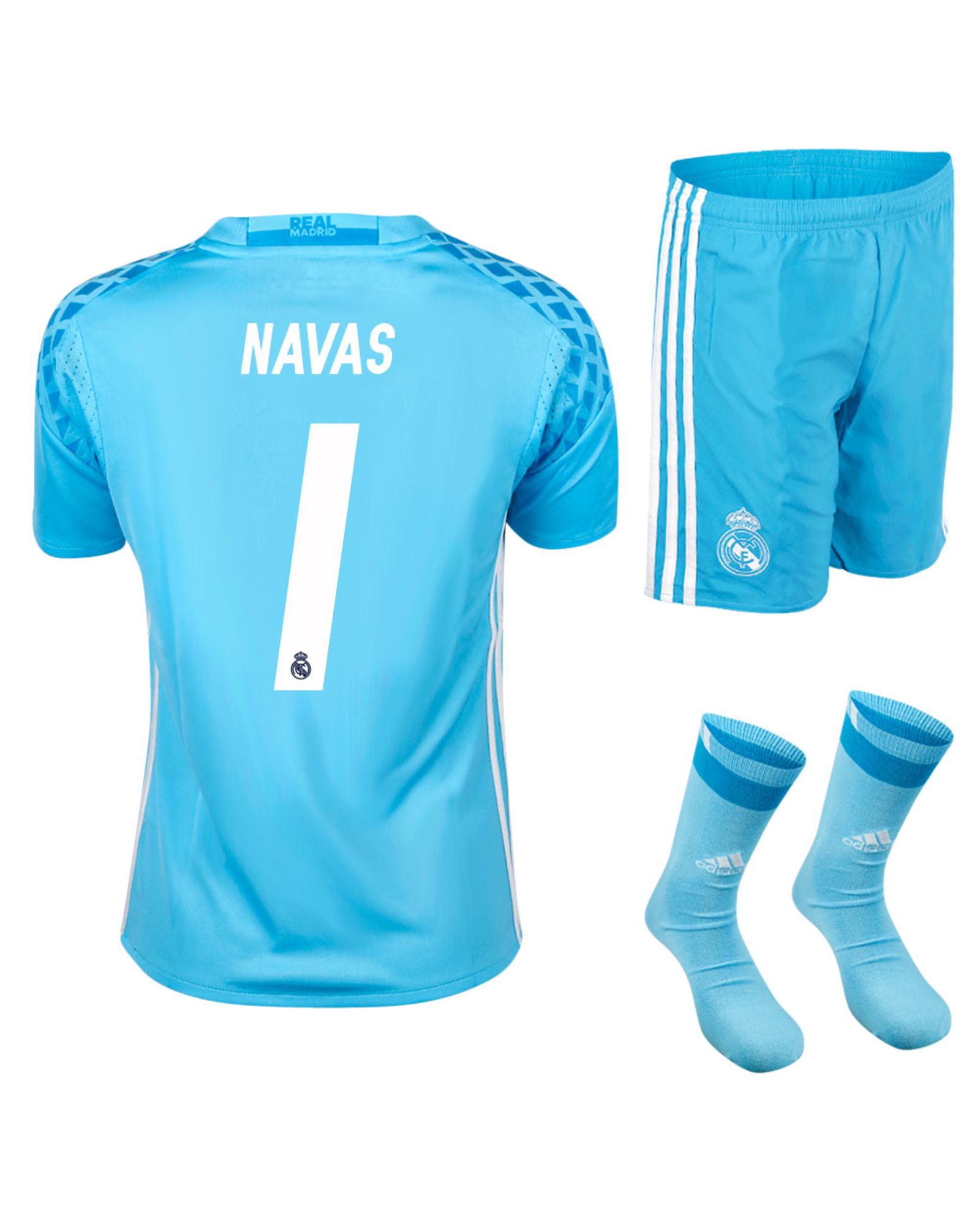 Conjunto 1ª Real Madrid 2016/2017 Navas SMU Portero Junior Azul - Fútbol Factory