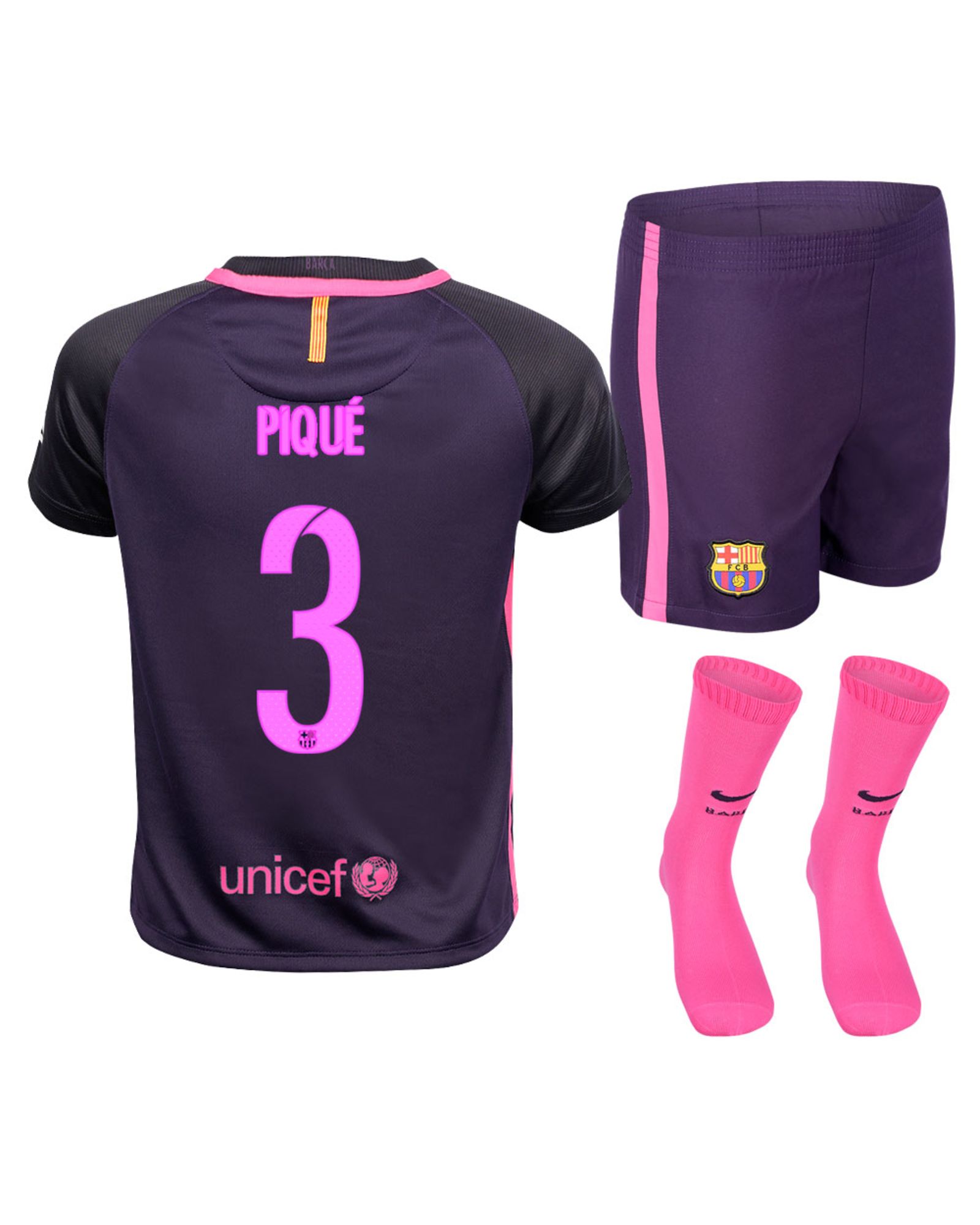 Conjunto 2ª FC Barcelona 2016/2017 Piqué Infantil - Fútbol Factory