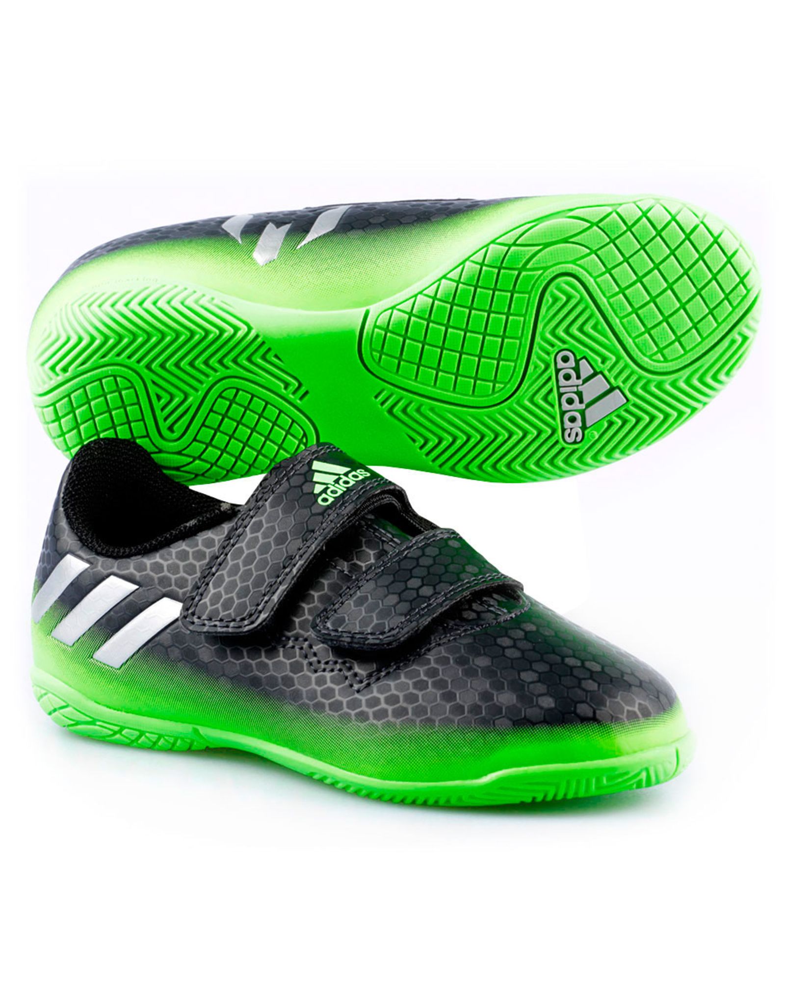 Zapatillas de Fútbol Sala Messi 16.4 IN VELCRO Junior Negro Verde - Fútbol Factory