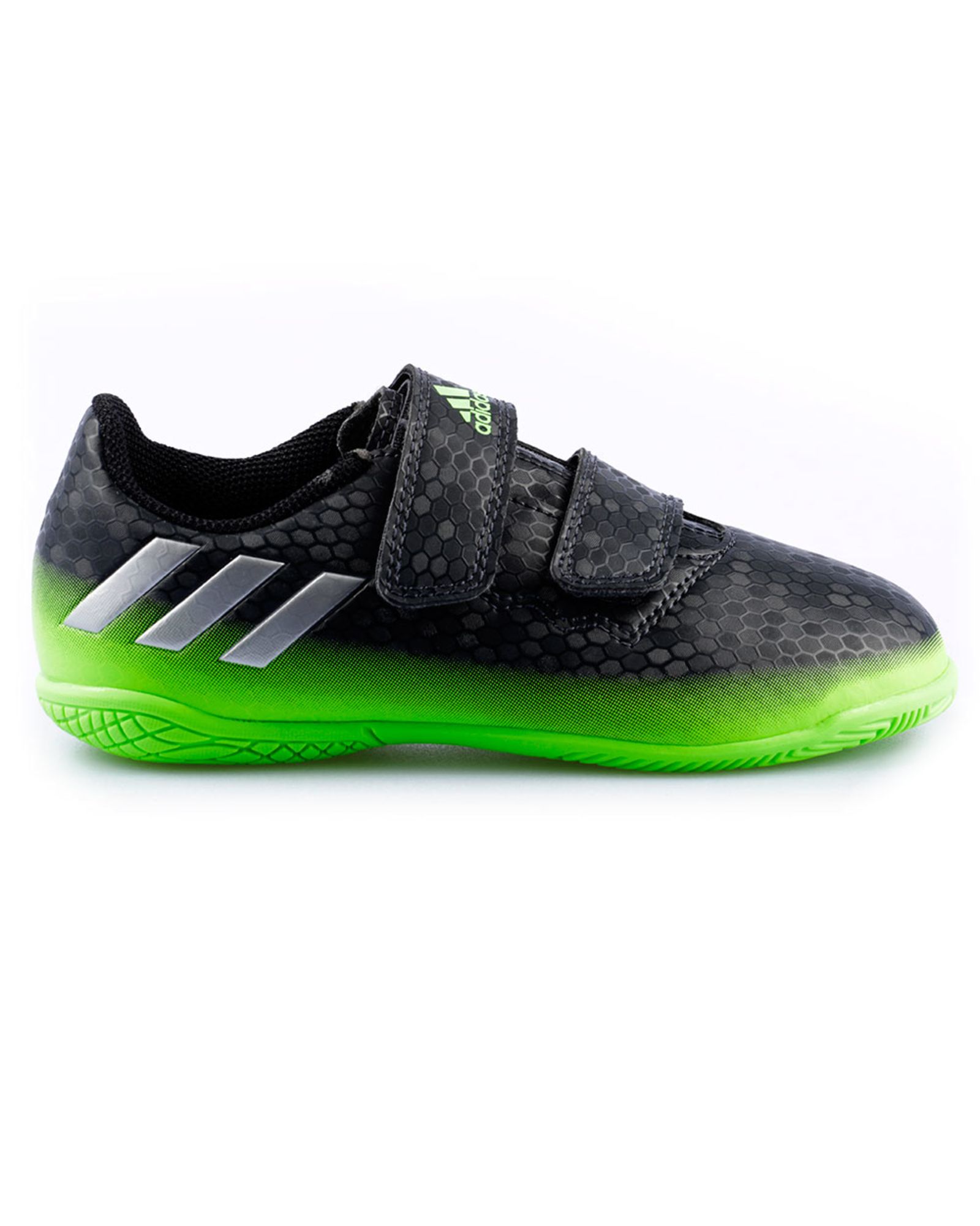 Zapatillas de Fútbol Sala Messi 16.4 IN VELCRO Junior Negro Verde - Fútbol Factory