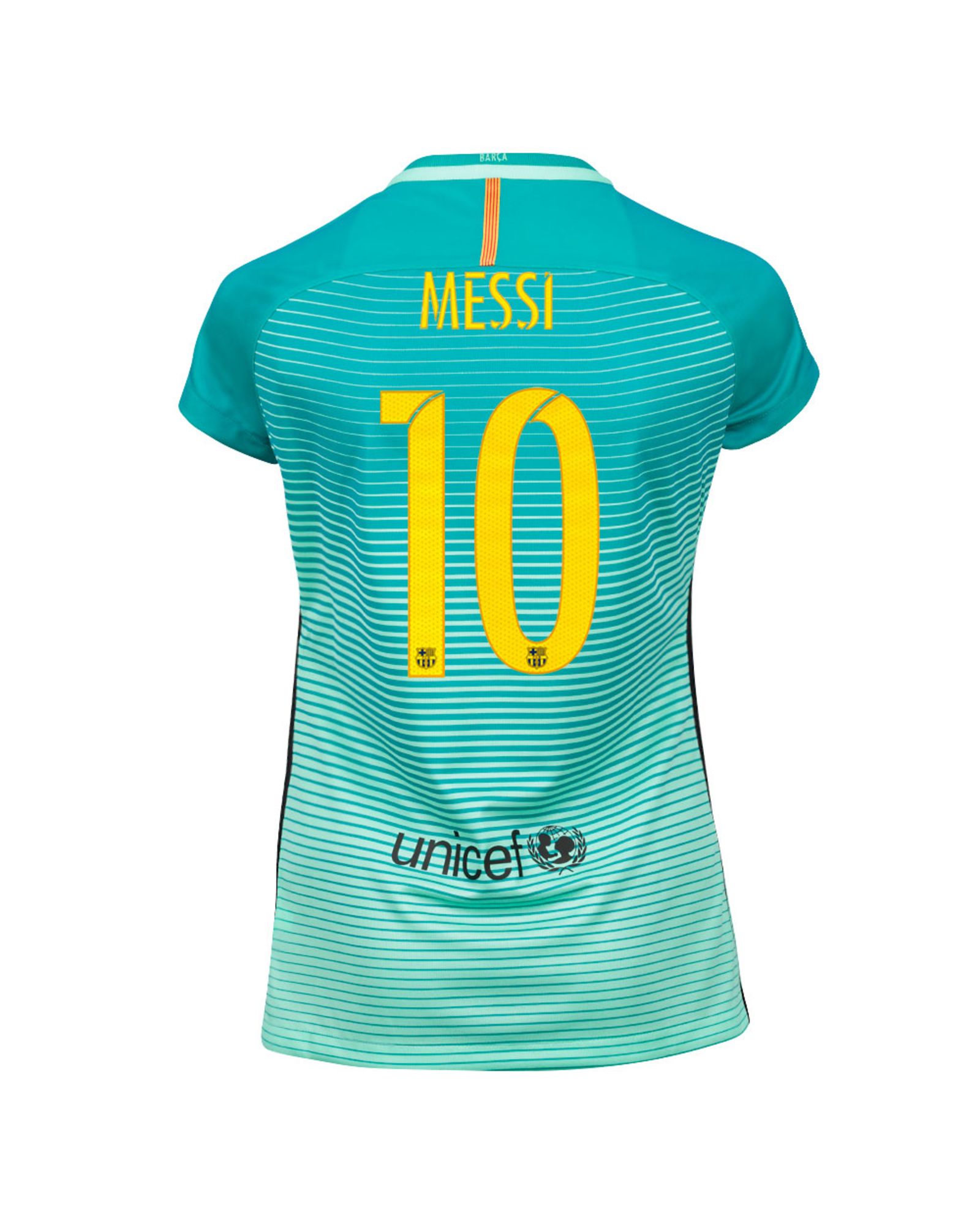 Camiseta 3ª FC Barcelona 2016/2017 Messi UCL Stadium Mujer Verde - Fútbol Factory