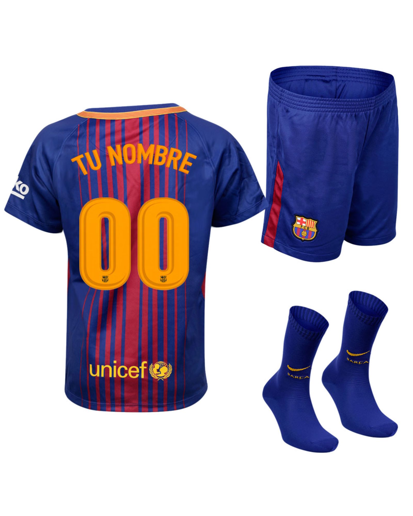 Conjunto 1ª FC Barcelona 2017/2018 Personalizado Infantil - Fútbol Factory