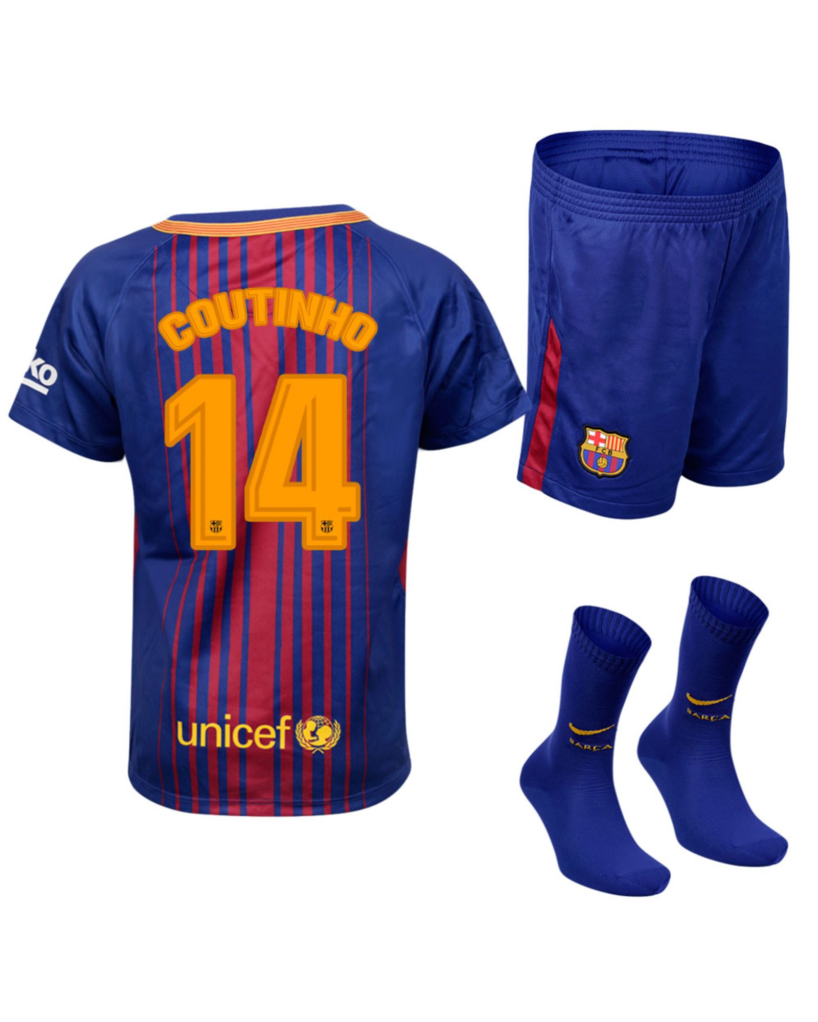 Conjunto 1ª FC Barcelona 2017/2018 Coutinho Infantil - Fútbol Factory