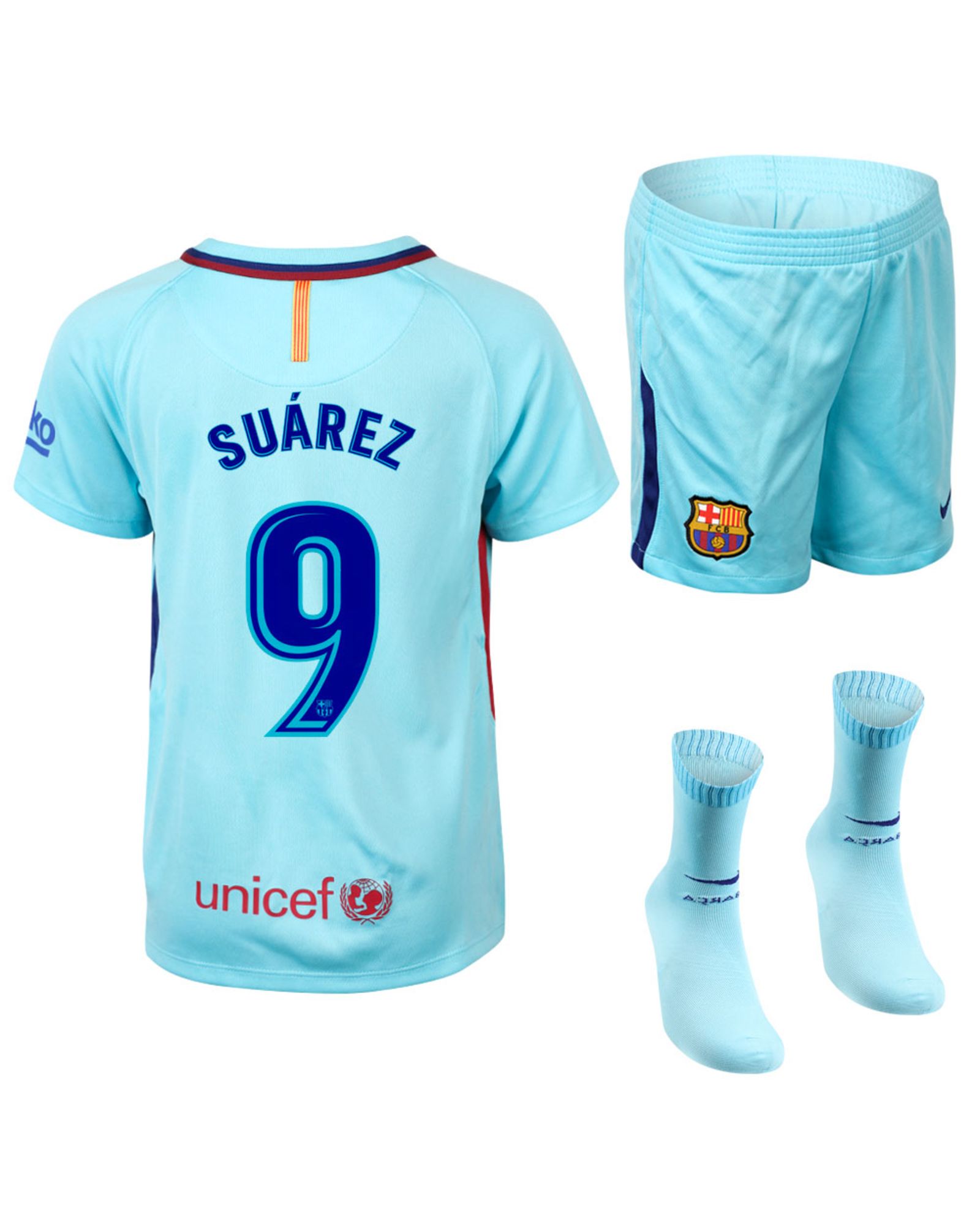 Conjunto 2ª FC Barcelona 2017/2018 Luis Suárez Infantil Azul - Fútbol Factory