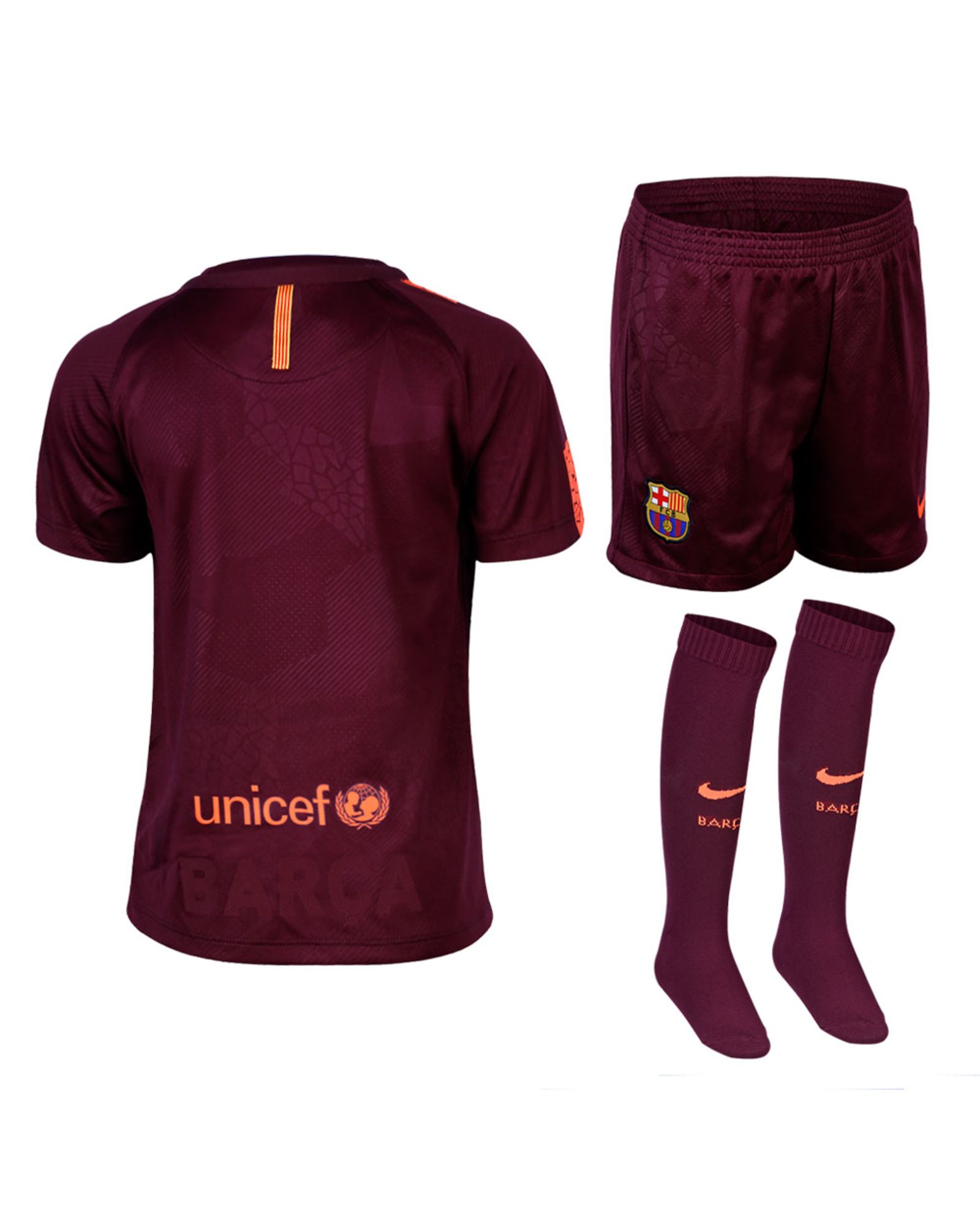 Conjunto 3ª FC Barcelona 2017/2018 Infantil Granate - Fútbol Factory