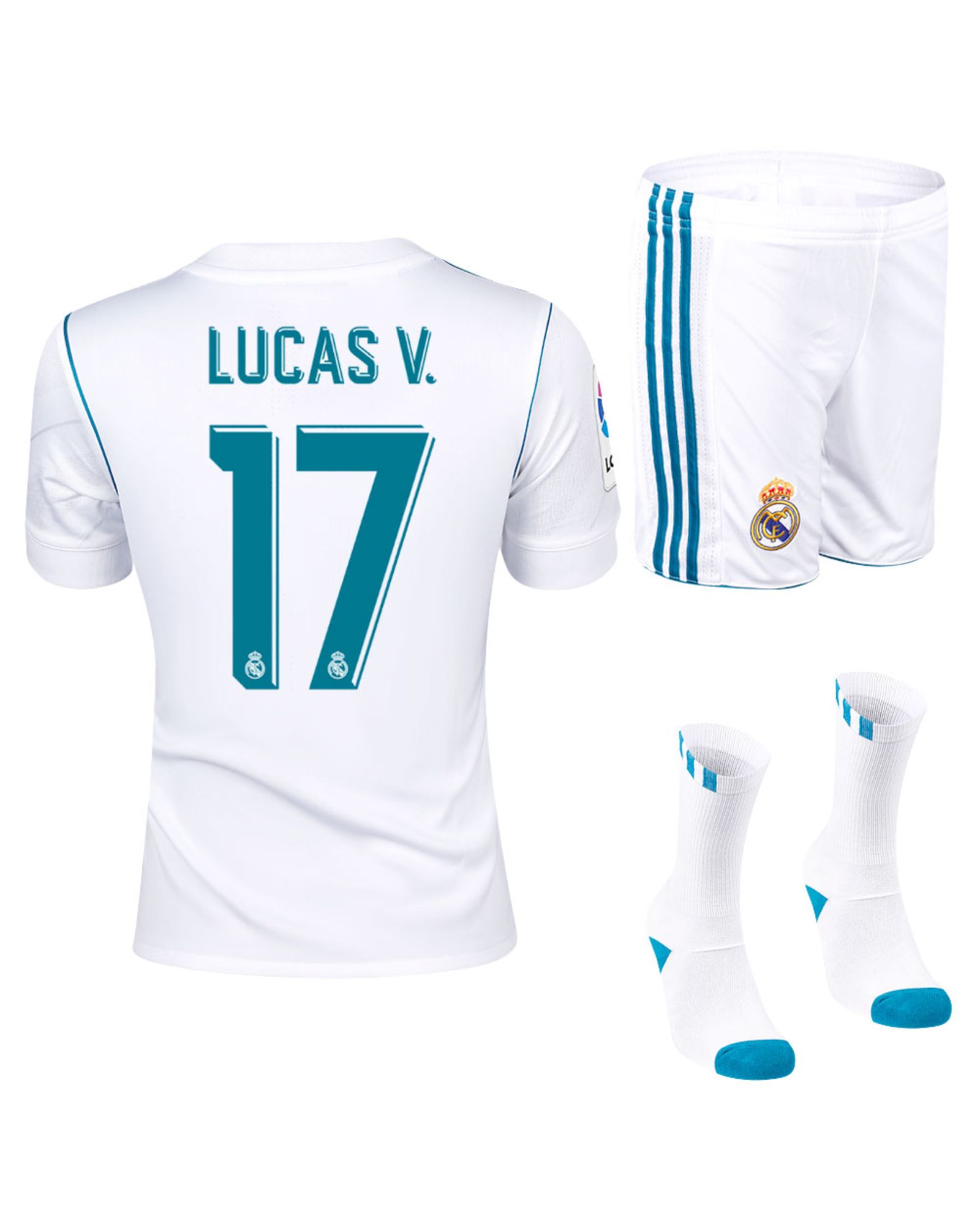 Conjunto 1ª Real Madrid 2017/2018 Lucas Vázquez Junior - Fútbol Factory