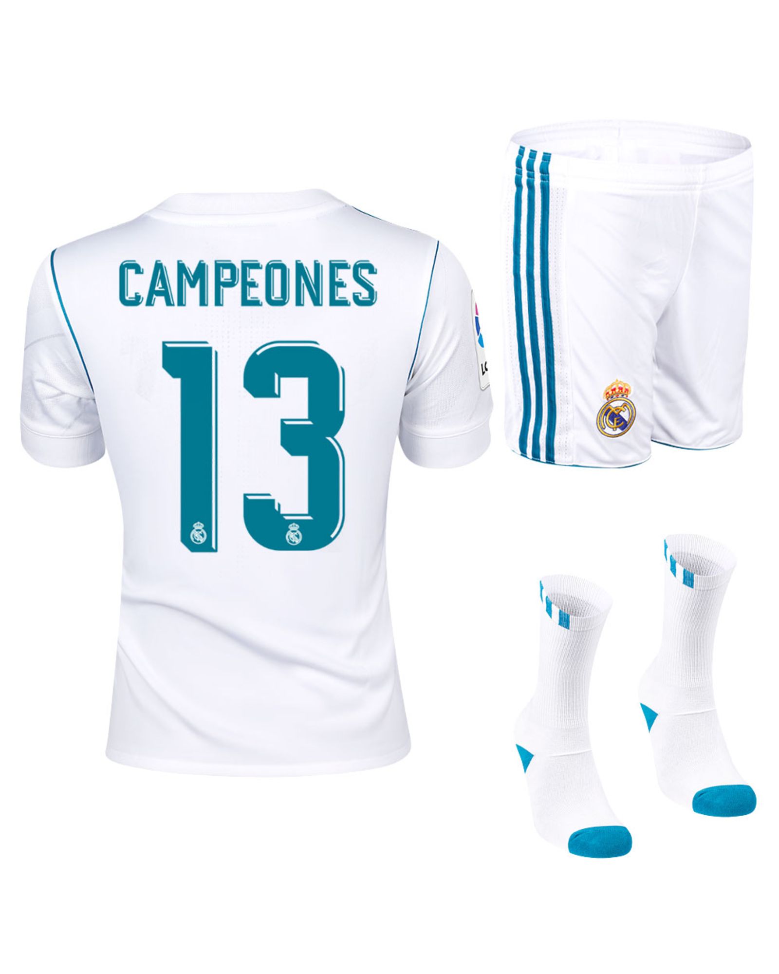 Conjunto 1ª Real Madrid 2017/2018 Campeones Junior - Fútbol Factory