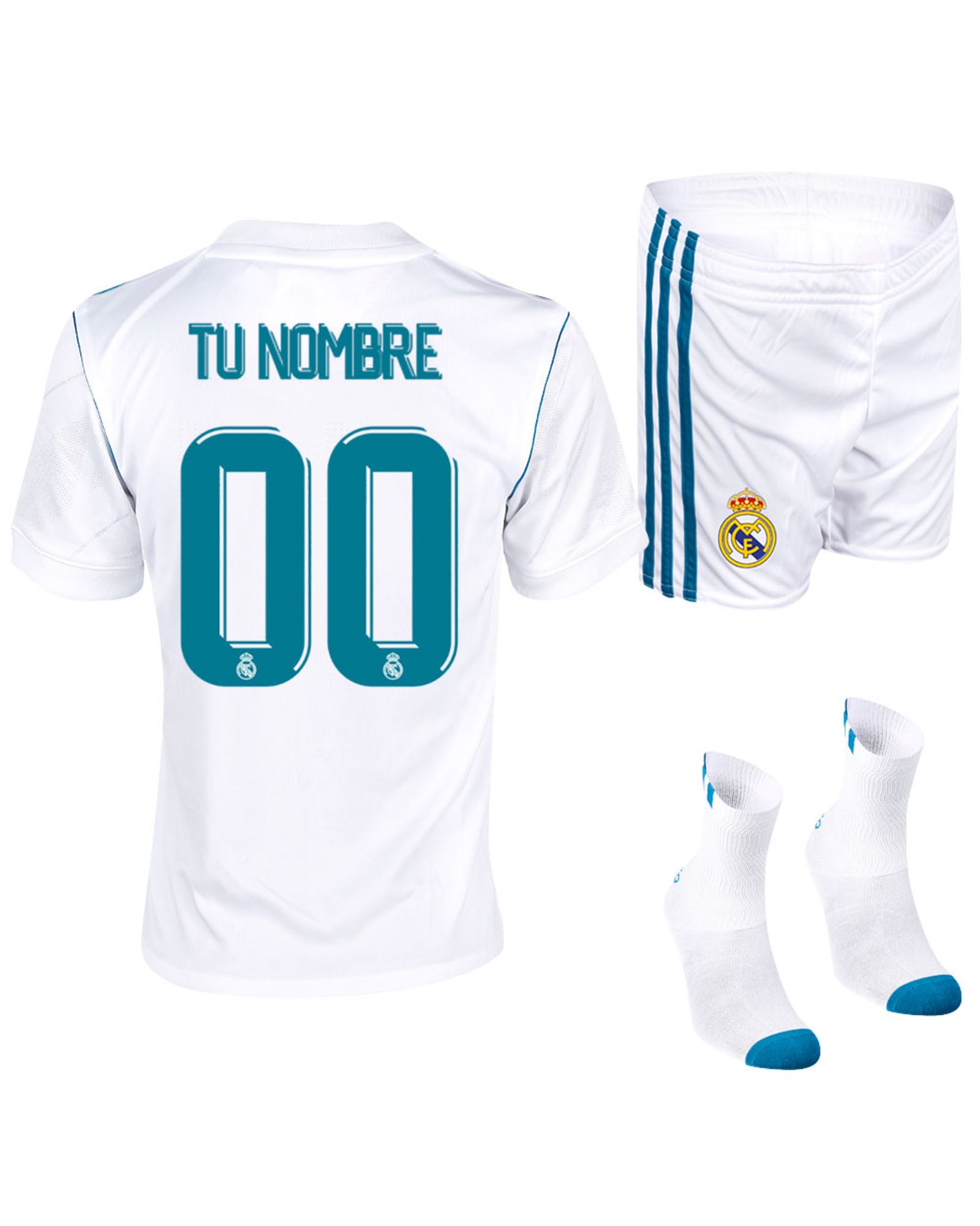 Conjunto 1ª Real Madrid 2017/2018 Personalizado Infantil - Fútbol Factory