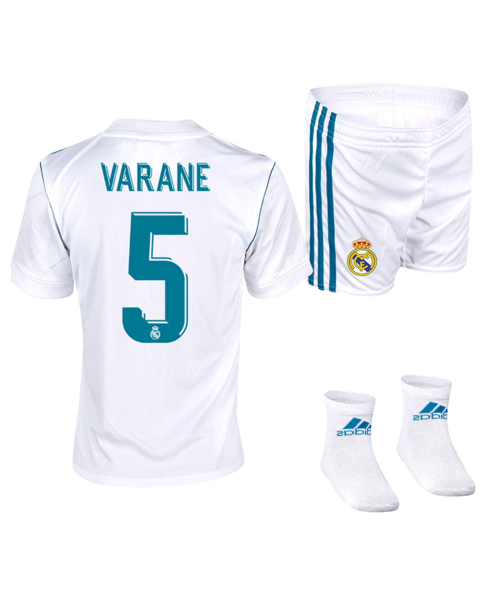 Conjunto 1ª Real Madrid 2017/2018 Varane Bebé - Fútbol Factory