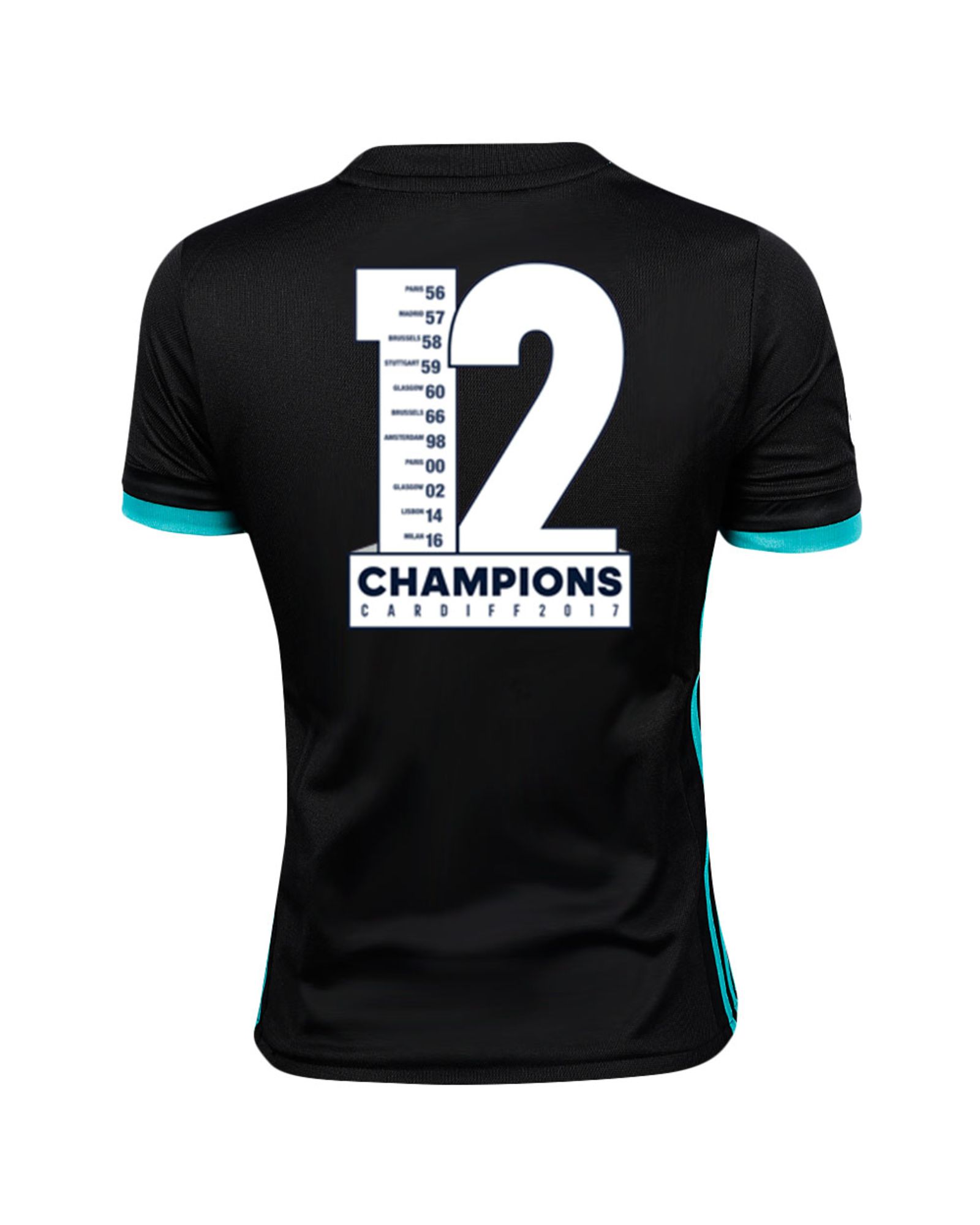 Camiseta 2ª Real Madrid 2017/2018 12 Champions Junior Negro - Fútbol Factory