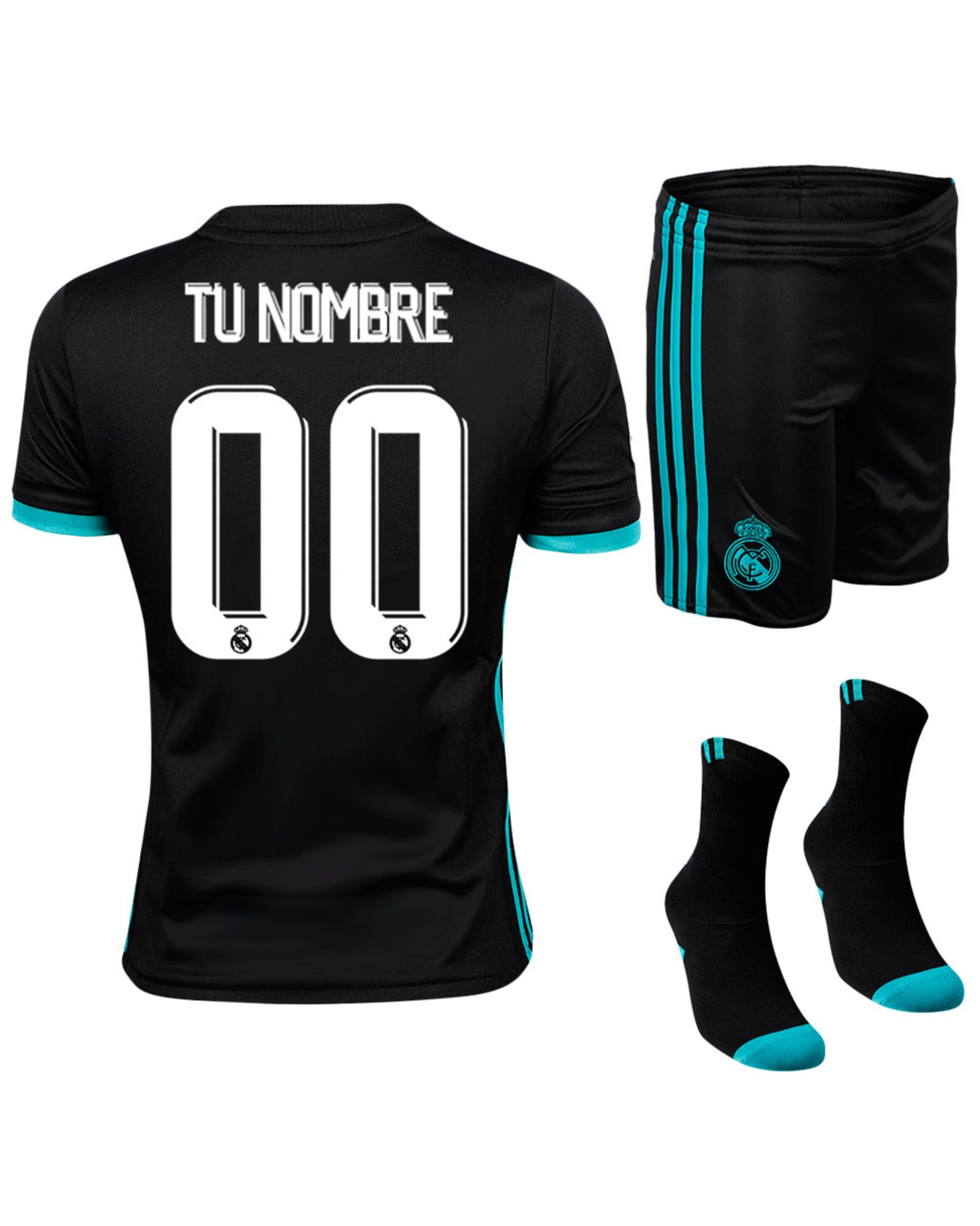 Conjunto 2ª Real Madrid 2017/2018 Personalizado Junior Negro - Fútbol Factory