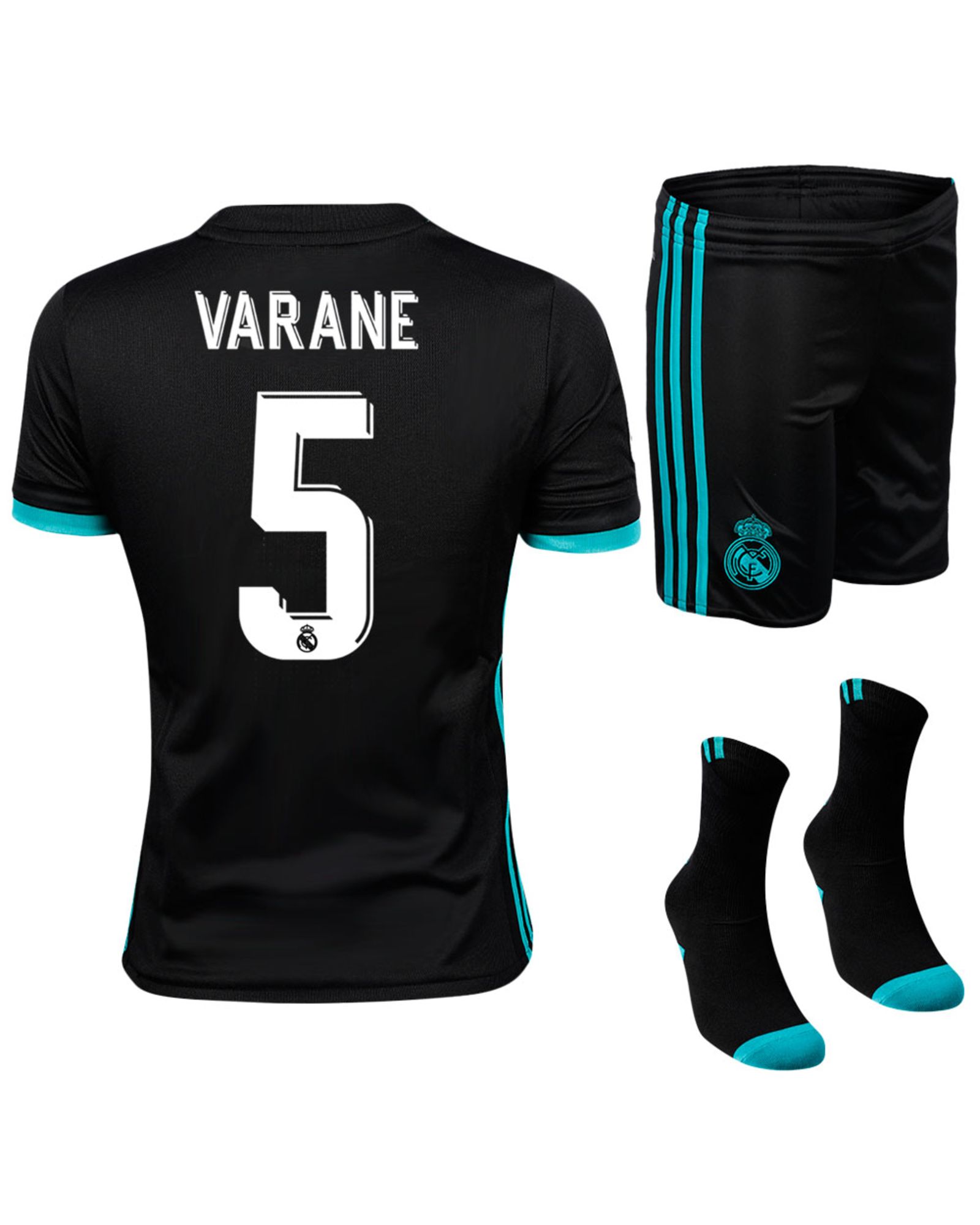 Conjunto 2ª Real Madrid 2017/2018 Varane Junior Negro - Fútbol Factory