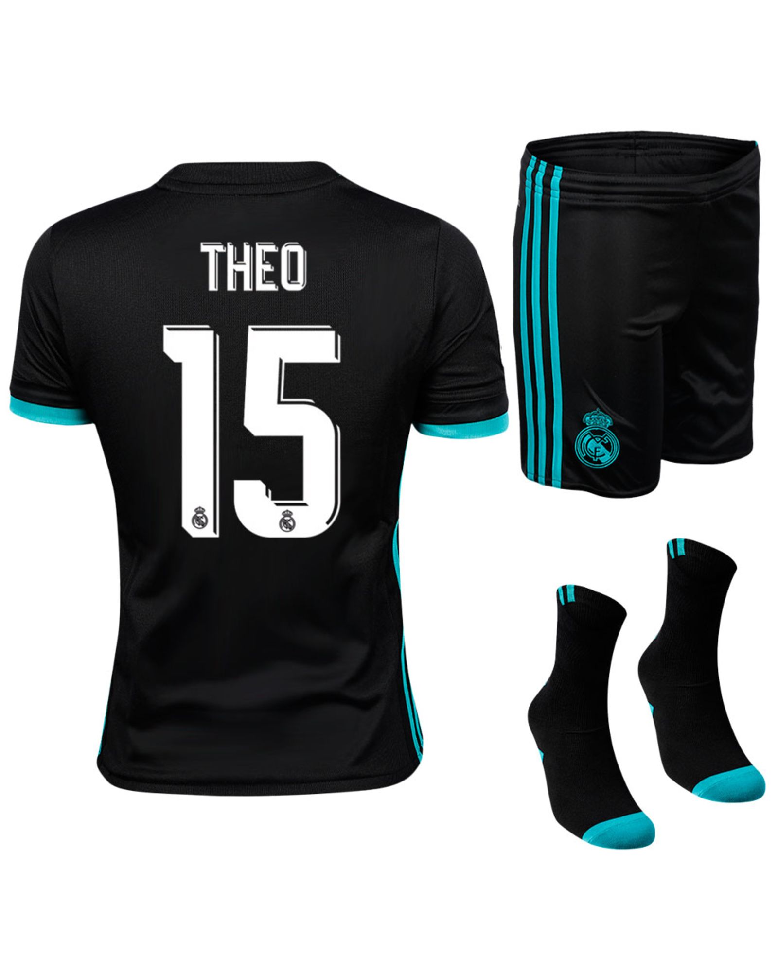 Conjunto 2ª Real Madrid 2017/2018 Theo Junior Negro - Fútbol Factory