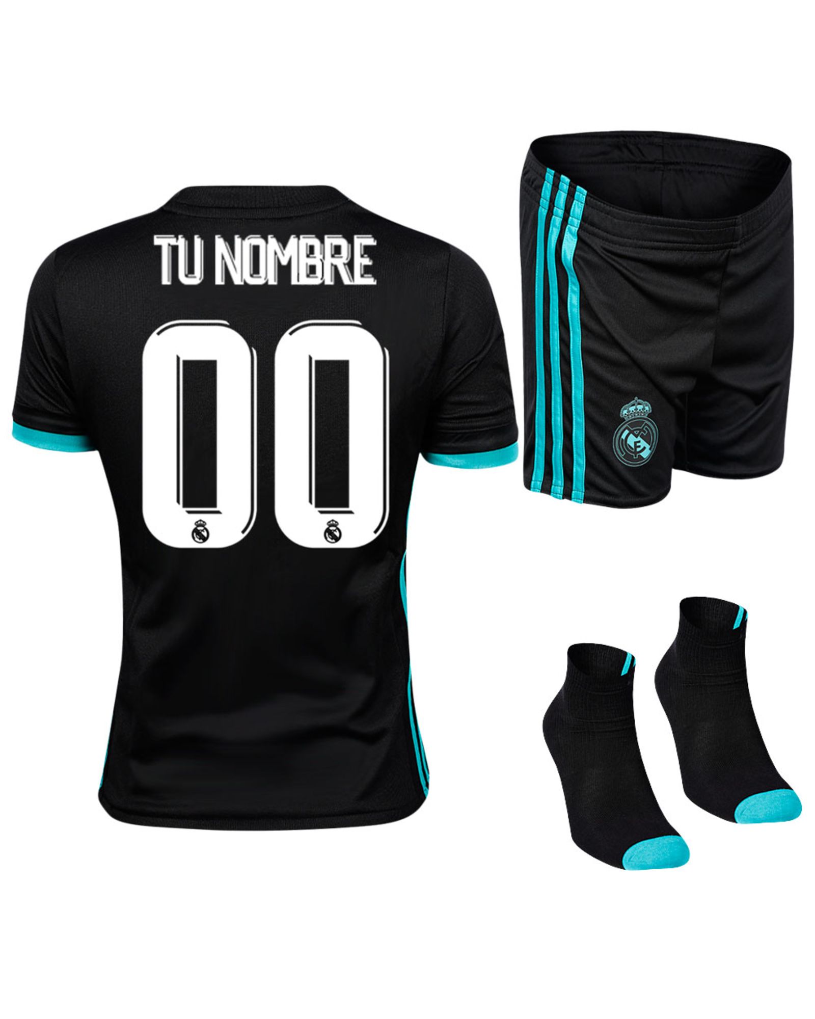 Conjunto 2ª Real Madrid 2017/2018 Personalizado Infantil Negro - Fútbol Factory