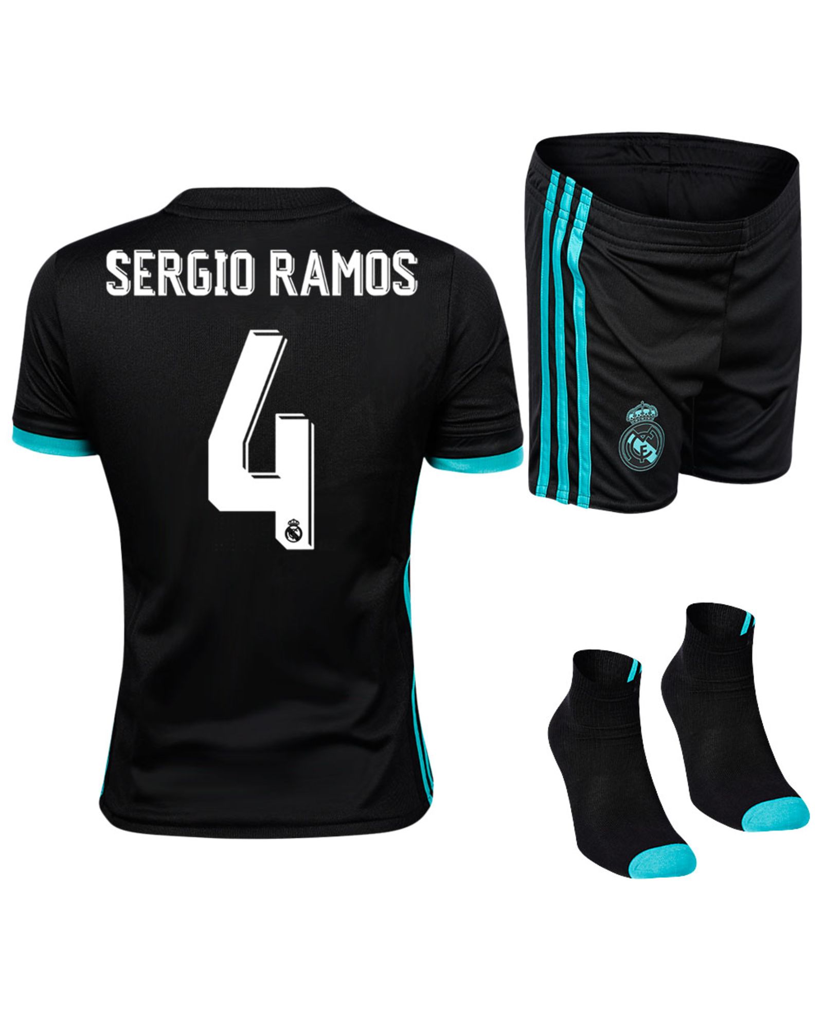 Conjunto 2ª Real Madrid 2017/2018 Ramos Infantil Negro - Fútbol Factory