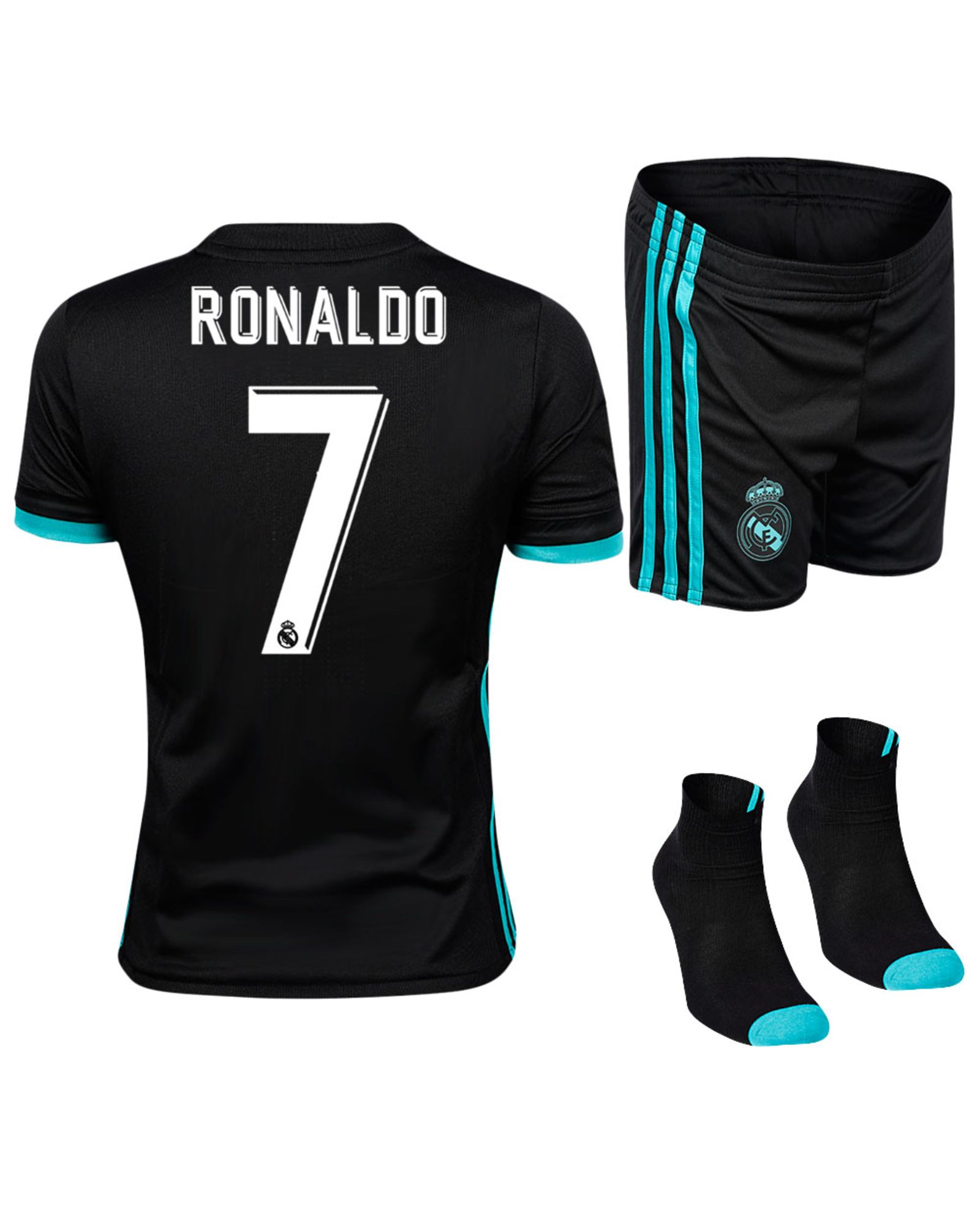 Conjunto 2ª Real Madrid Ronaldo Infantil Negro