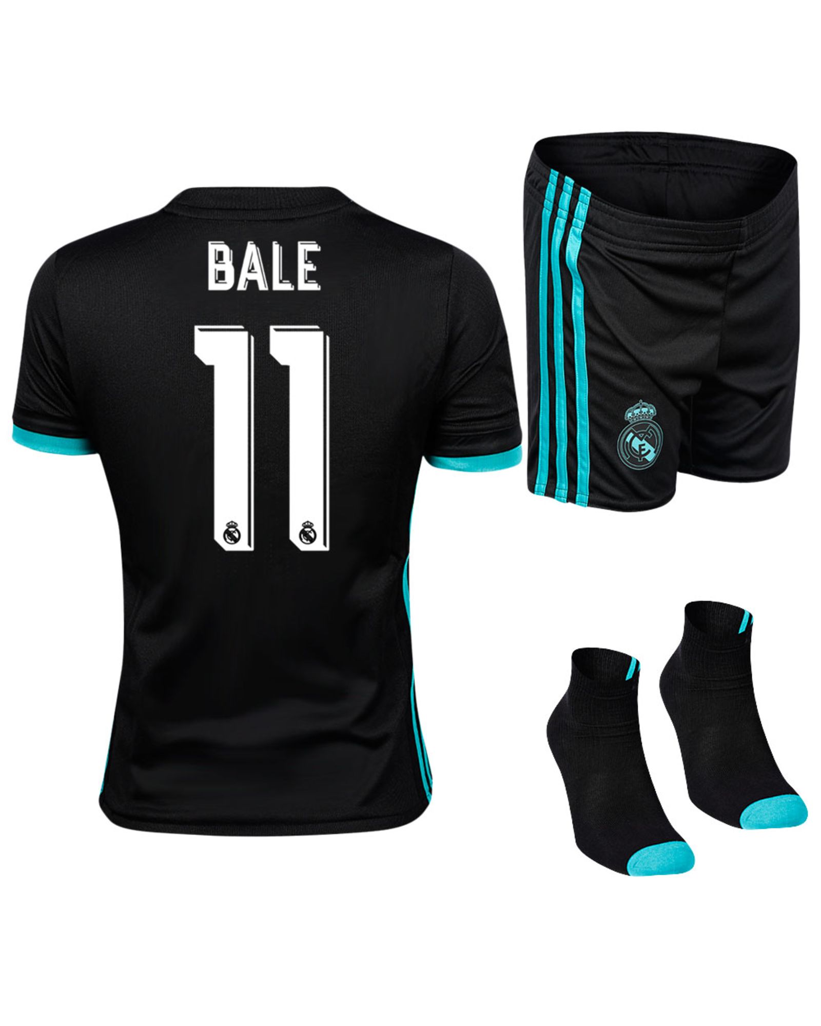 Conjunto 2ª Real Madrid 2017/2018 Bale Infantil Negro - Fútbol Factory