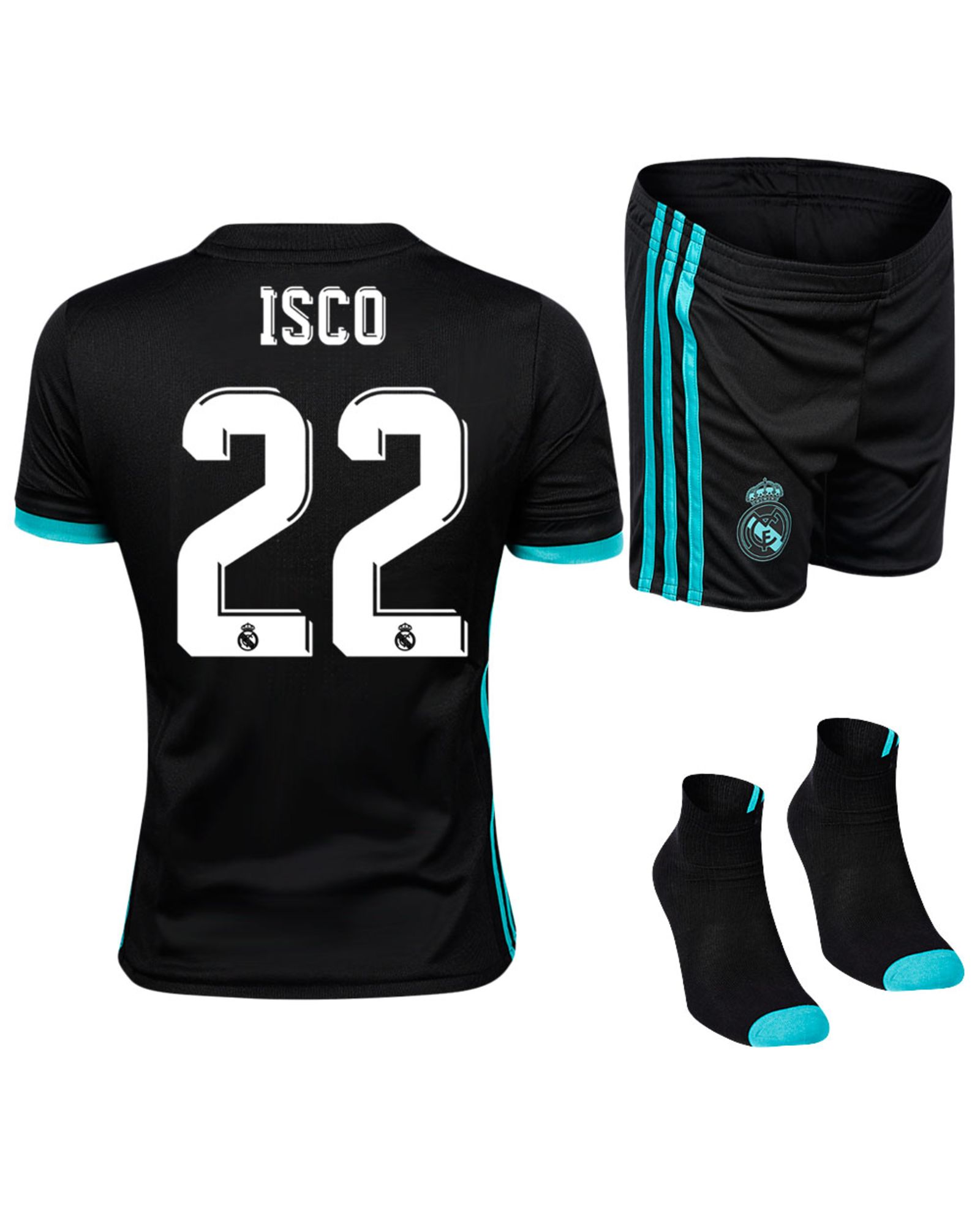 Conjunto 2ª Real Madrid 2017/2018 Isco Infantil Negro - Fútbol Factory