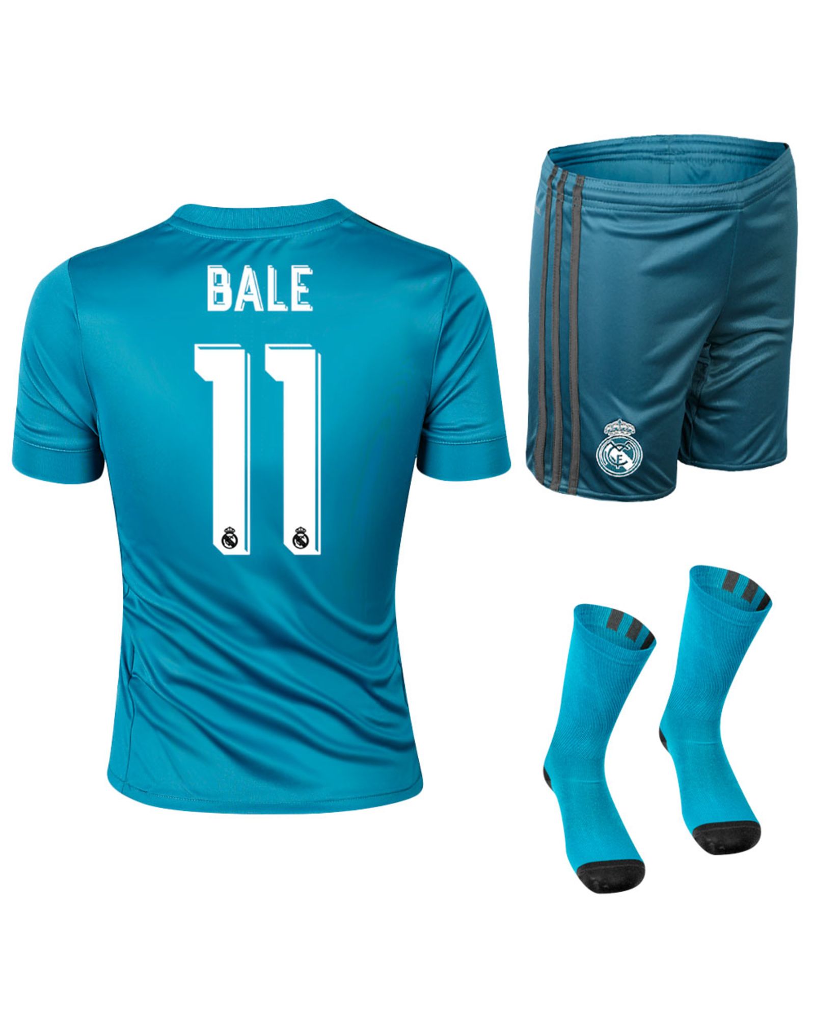 Conjunto 3ª Real Madrid 2017/2018 Bale Junior Azul - Fútbol Factory