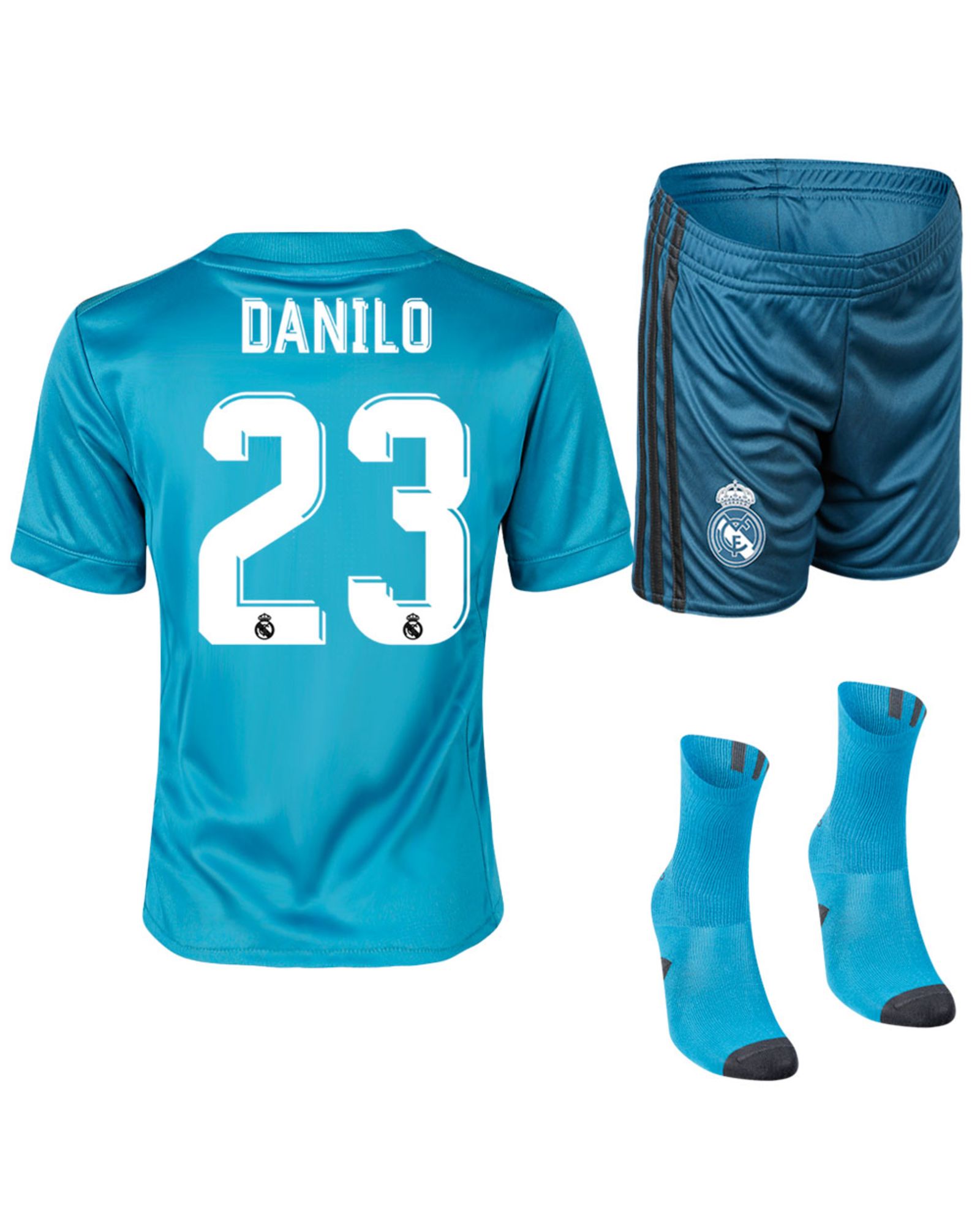 Conjunto 3ª Real Madrid 2017/2018 Danilo Infantil Azul - Fútbol Factory