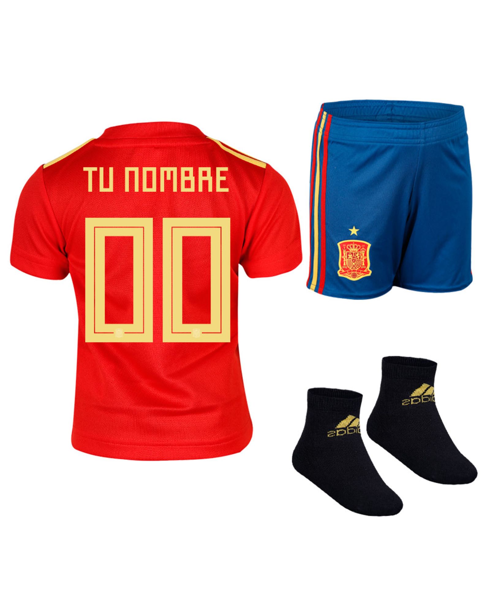 Conjunto 1ª España Mundial 2018 Personalizado Bebé Rojo - Fútbol Factory