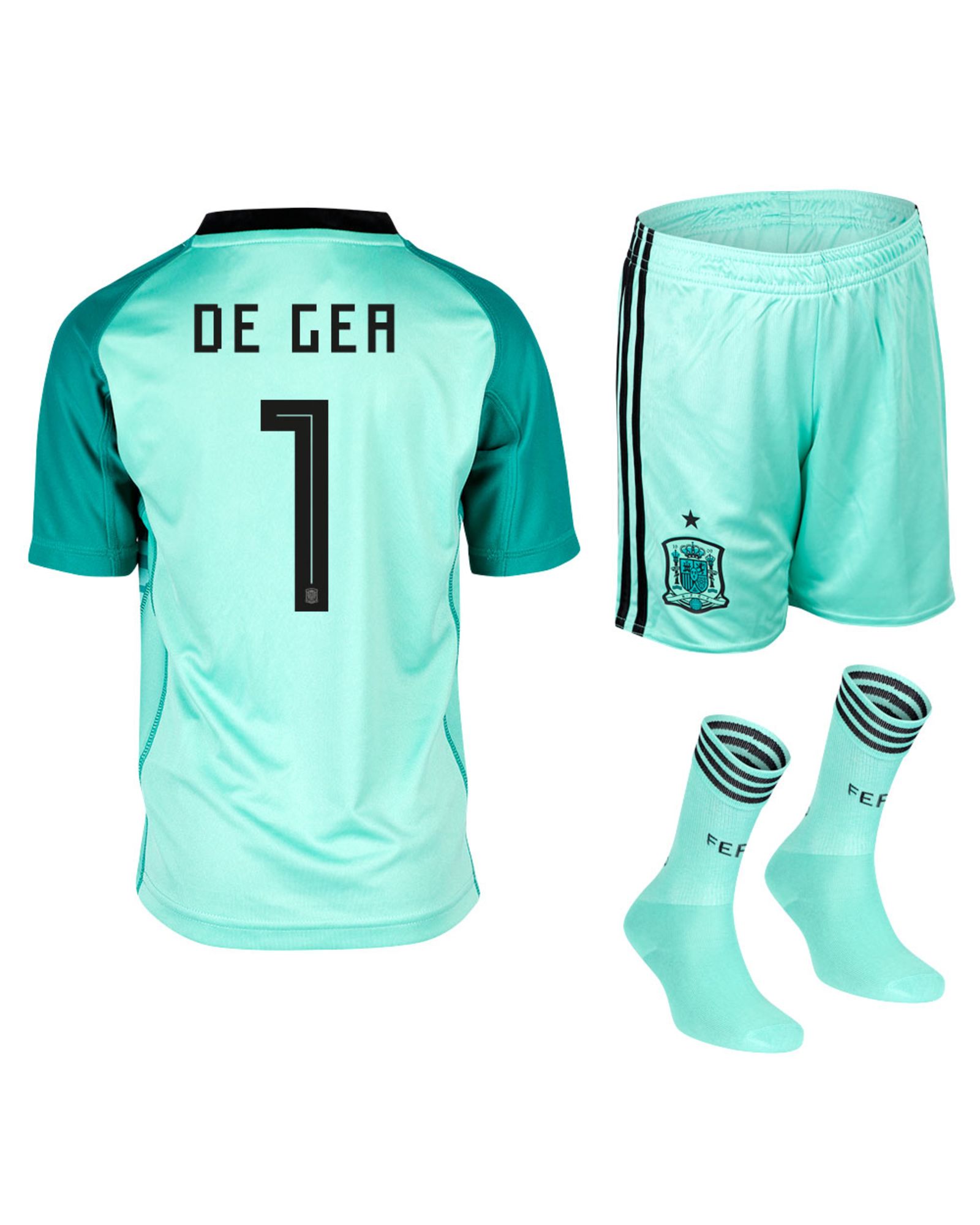 Conjunto 1ª España Mundial 2018 De Gea Portero Infantil Verde - Fútbol Factory