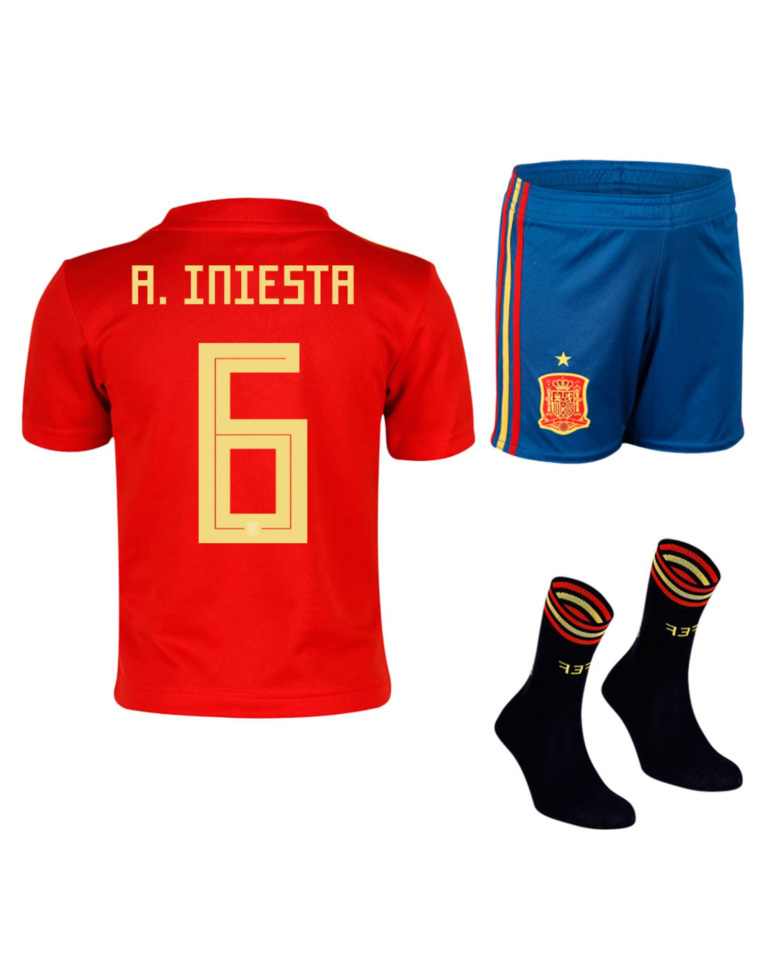 Conjunto 1ª España Mundial 2018 Iniesta Infantil Rojo - Fútbol Factory