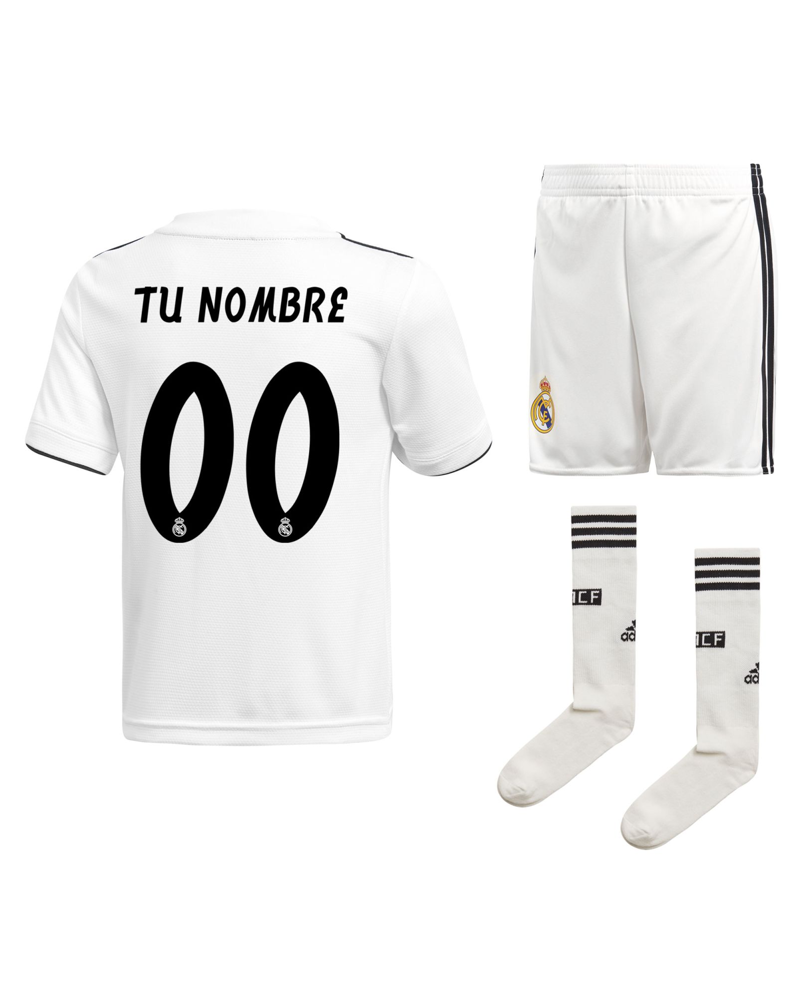 Conjunto 1ª Real Madrid 2018/2019 Personalizado Infantil - Fútbol Factory