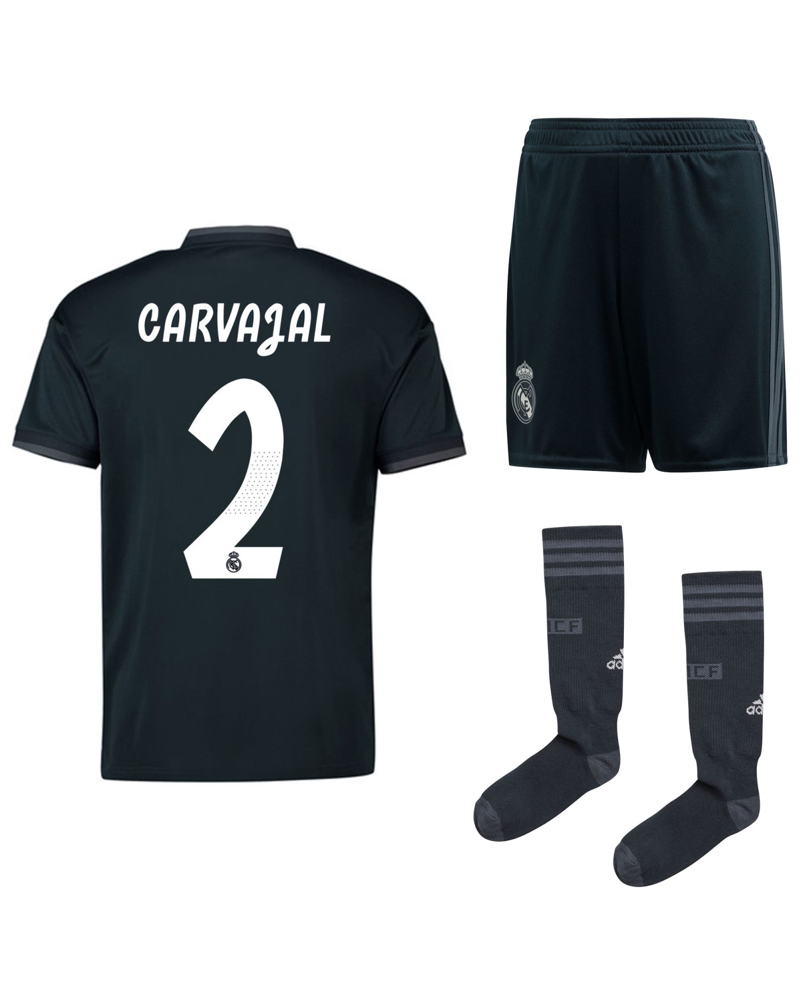 Conjunto 2ª Real Madrid 2018/2019 Carvajal Junior Gris - Fútbol Factory