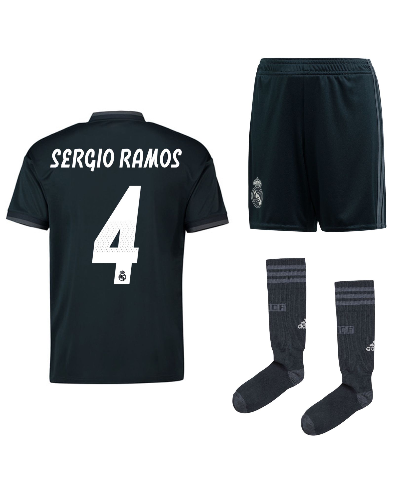 Conjunto 2ª Real Madrid 2018/2019 Sergio Ramos Junior Gris - Fútbol Factory