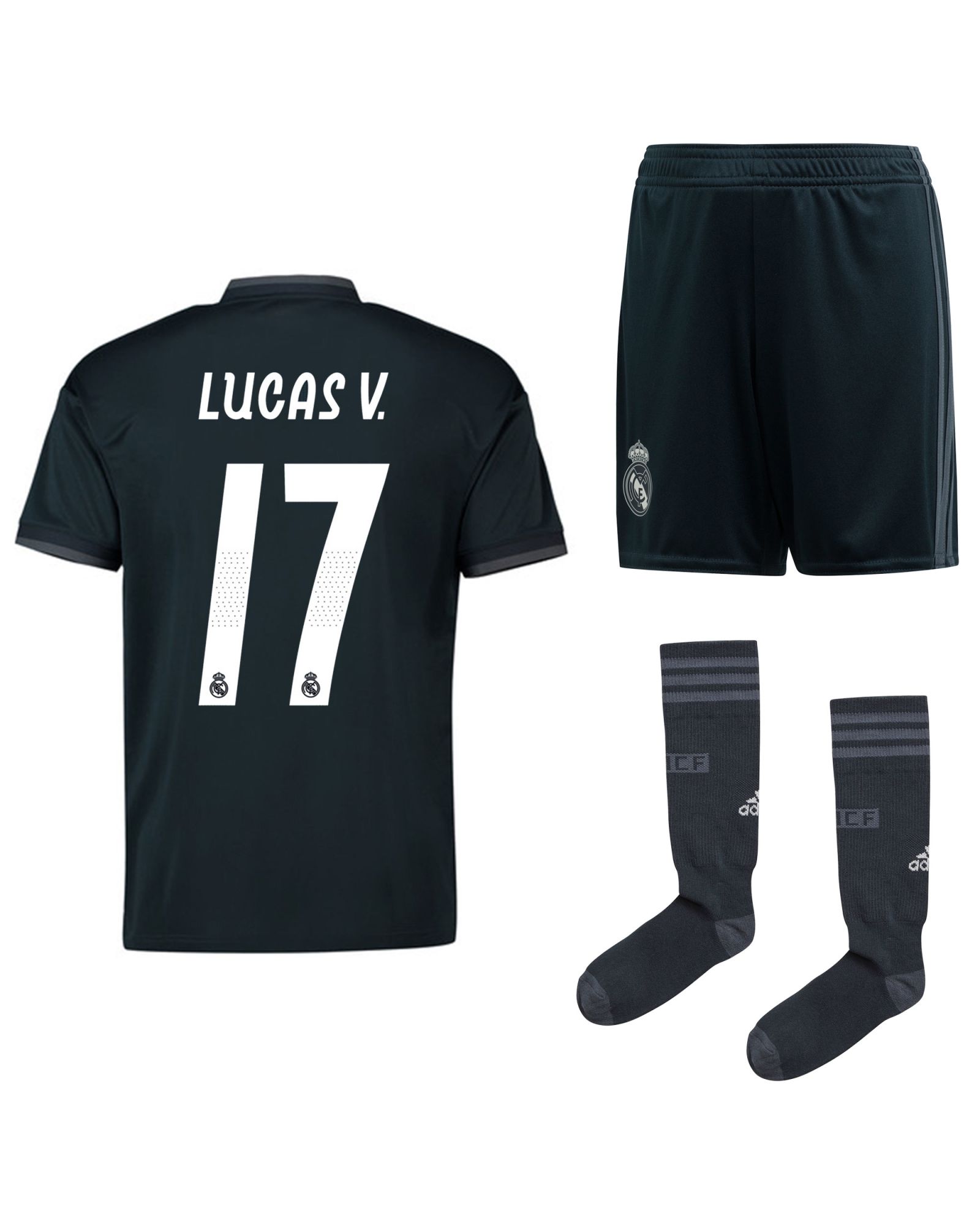 Conjunto 2ª Real Madrid 2018/2019 Lucas Vázquez Junior Gris - Fútbol Factory