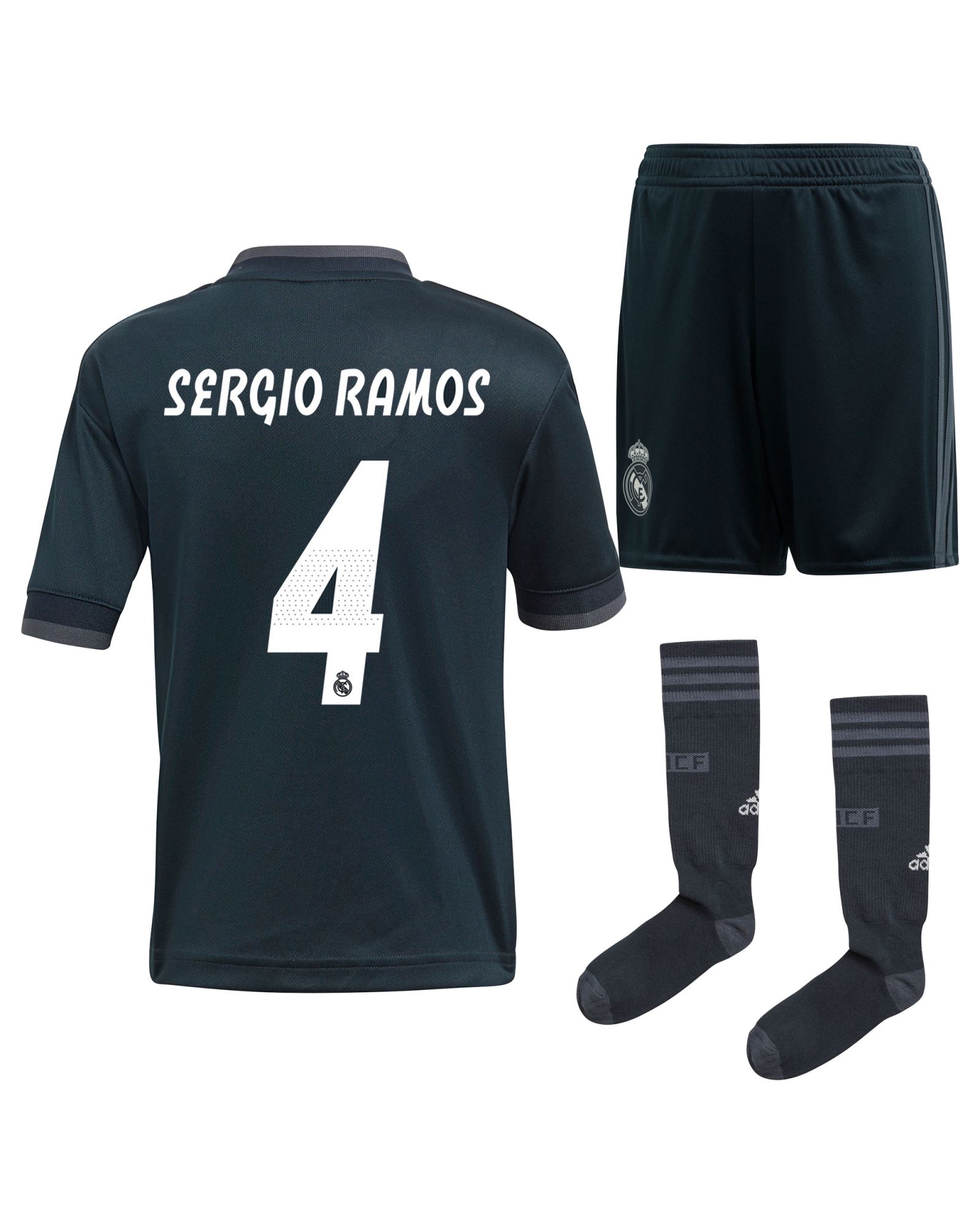 Conjunto 2ª Real Madrid 2018/2019 Sergio Ramos Infantil Gris - Fútbol Factory