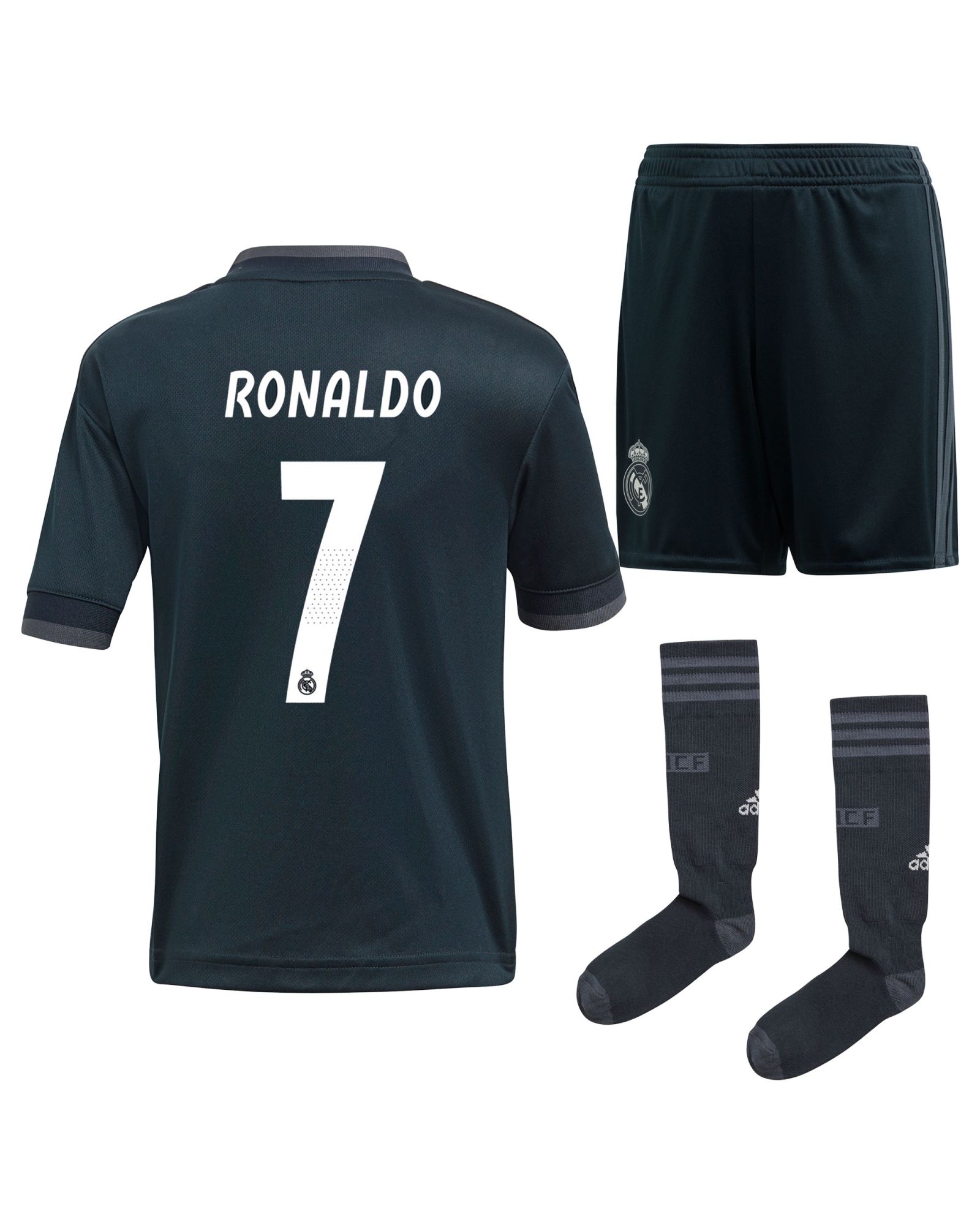 Conjunto 2ª Real Madrid 2018/2019 Ronaldo Infantil Gris - Fútbol Factory