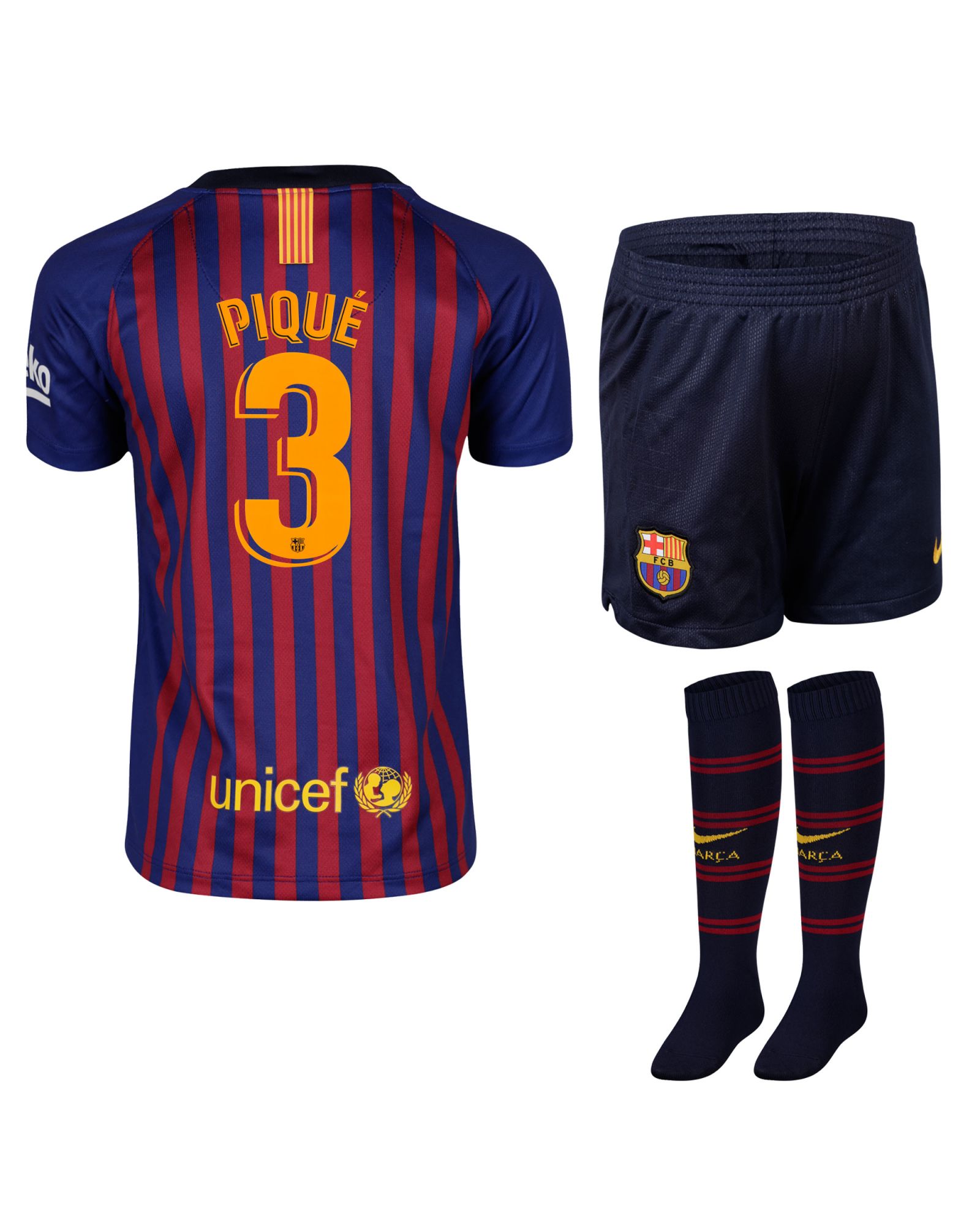 Conjunto 1ª FC Barcelona 2018/2019 Piqué Infantil - Fútbol Factory