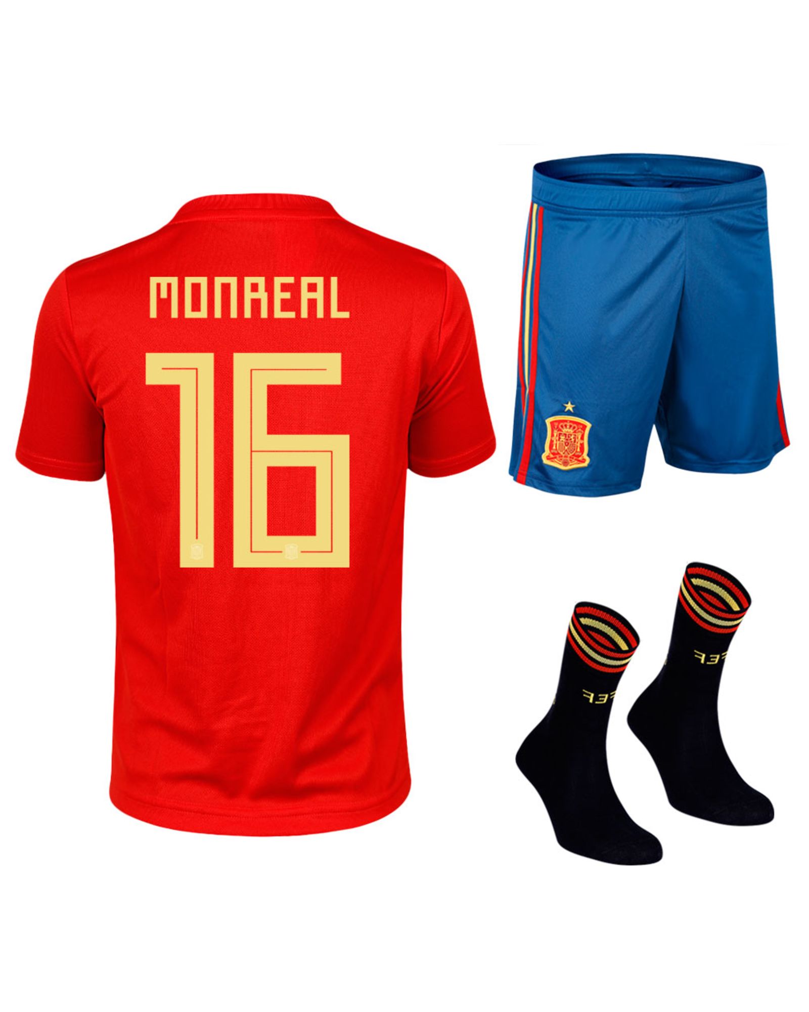 Conjunto 1ª España Mundial 2018 Monreal Junior Rojo - Fútbol Factory