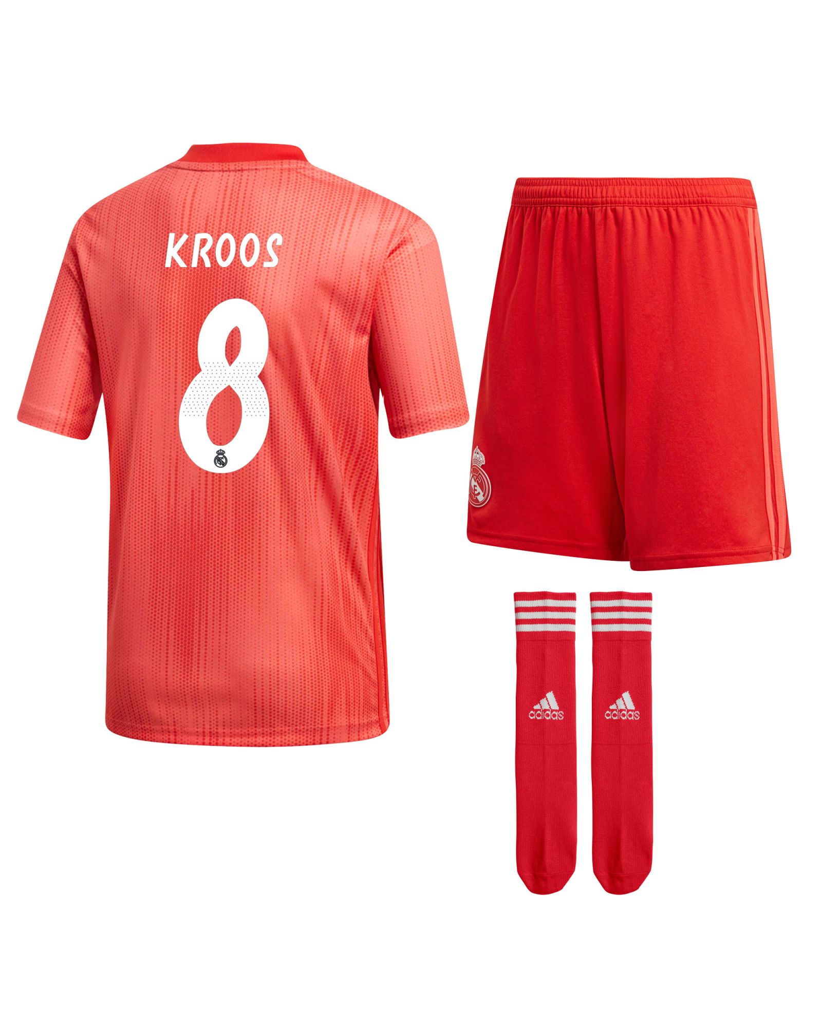 Conjunto 3ª Real Madrid 2018/2019 Kroos Junior Coral - Fútbol Factory