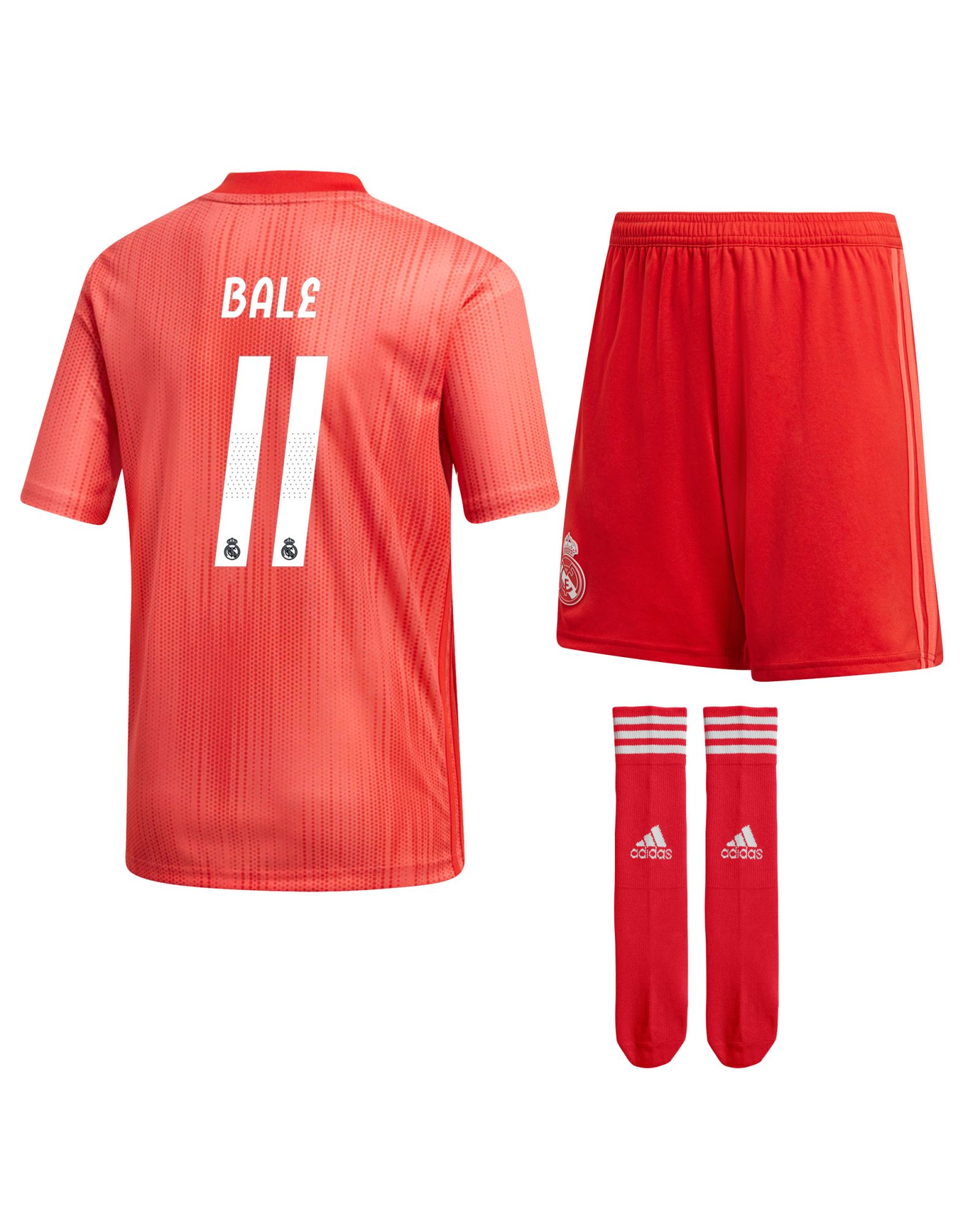 Conjunto 3ª Real Madrid 2018/2019 Bale Junior Coral - Fútbol Factory