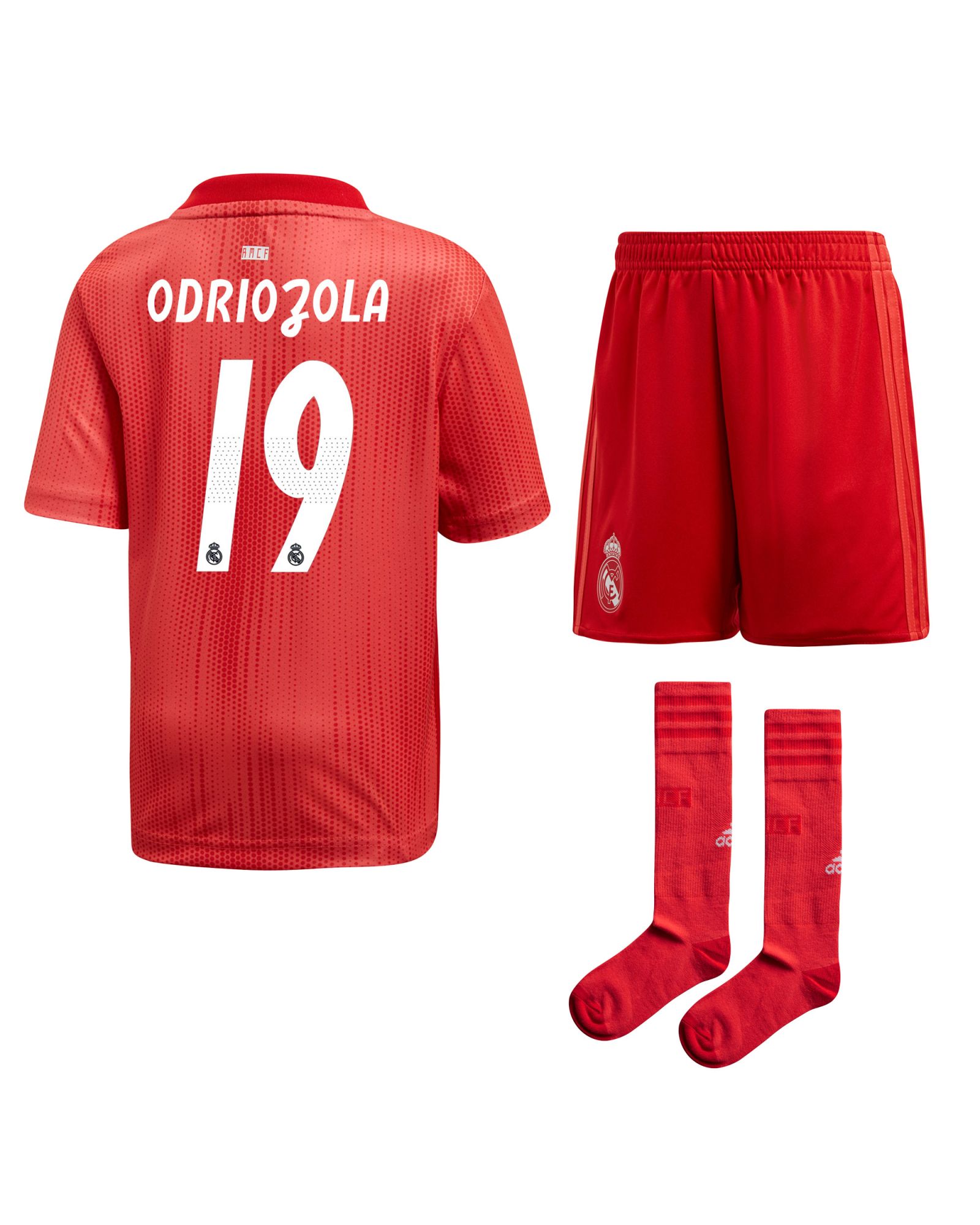 Conjunto 3ª Real Madrid 2018/2019 Odriozola Infantil Coral - Fútbol Factory