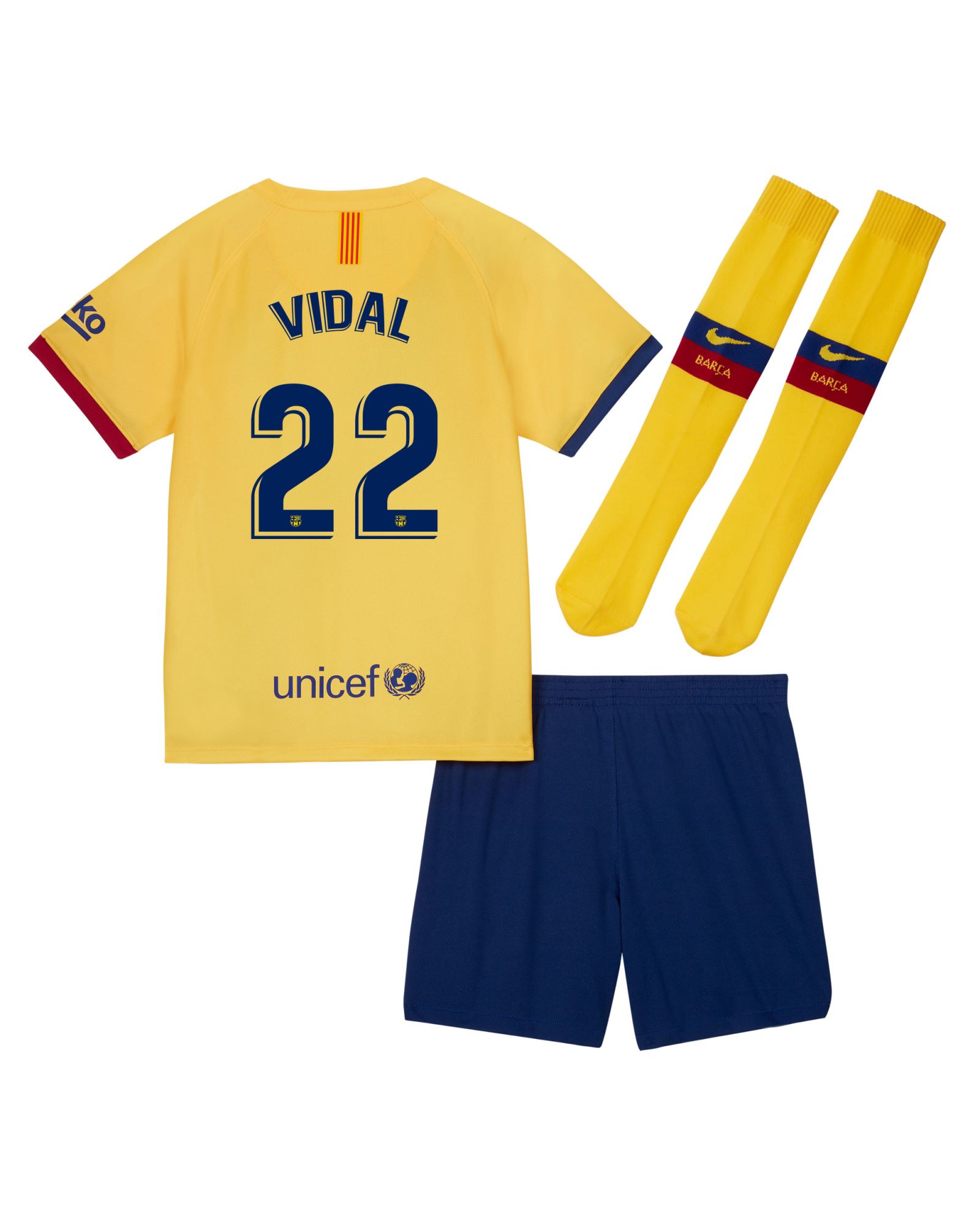 Conjunto 2ª FC Barcelona 2019/2020 Infantil Amarillo Vidal - Fútbol Factory